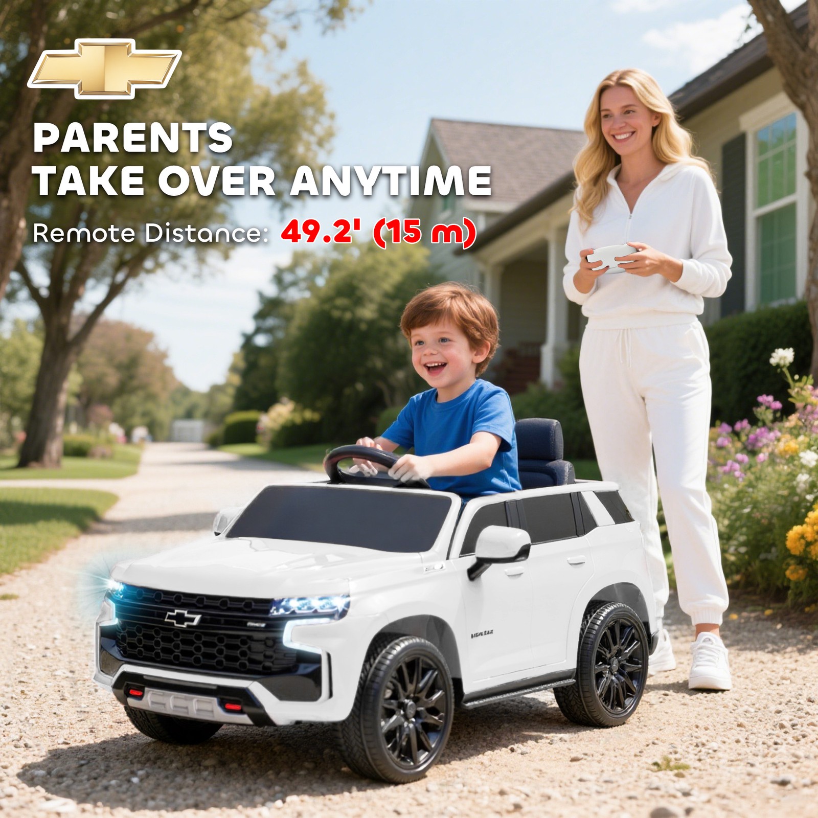 12V Licensed Chevrolet TAHOE Kids Ride-on Toy w/ Music Suspension System White
