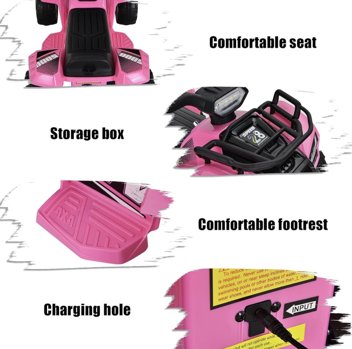 Pink Electric Kids ATV – Ride-On Car with LED Lights & MP3 Player