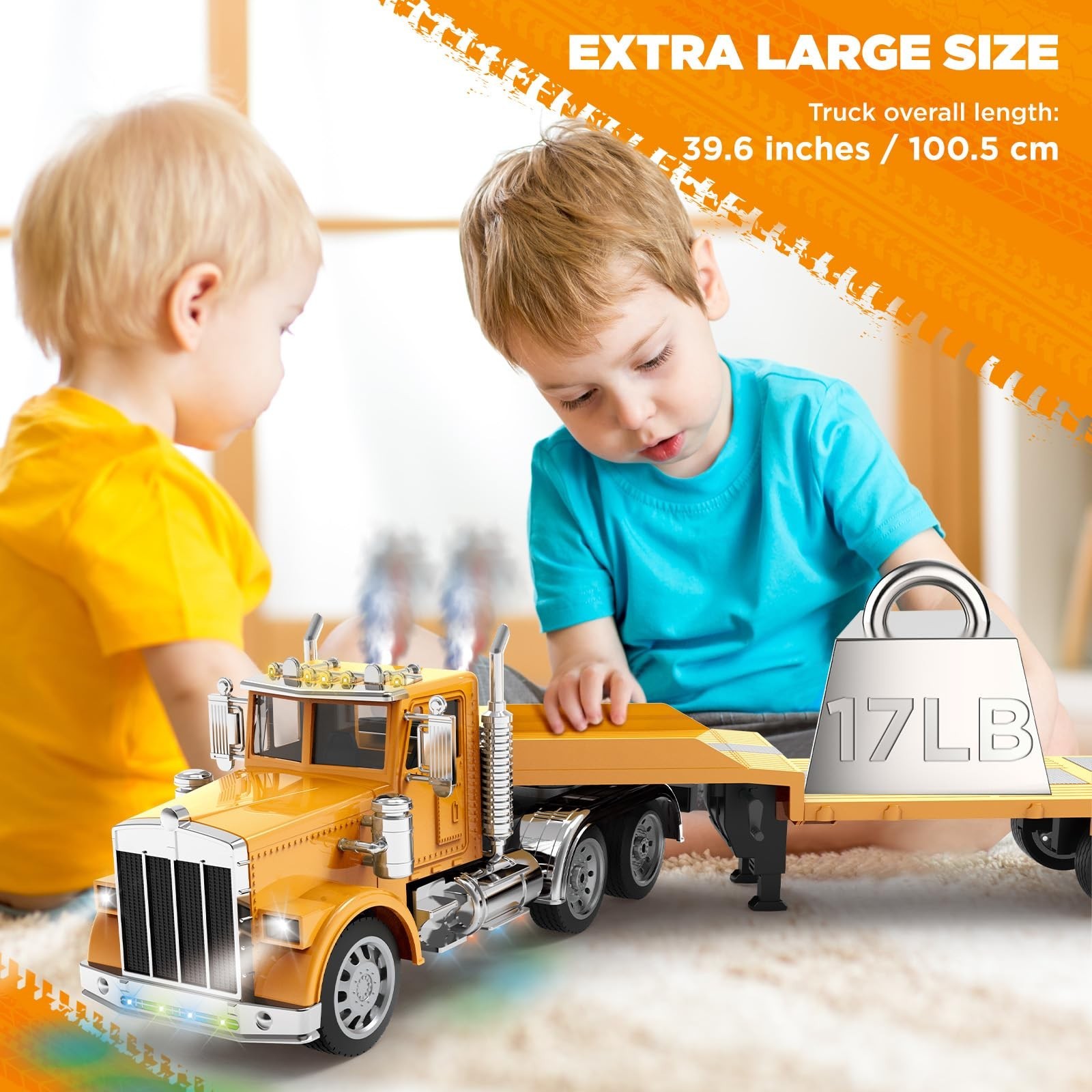 KIDMARKT 39.6″ Giant RC Semi-Trailer Truck for Kids | 16-Channel Remote Contr…