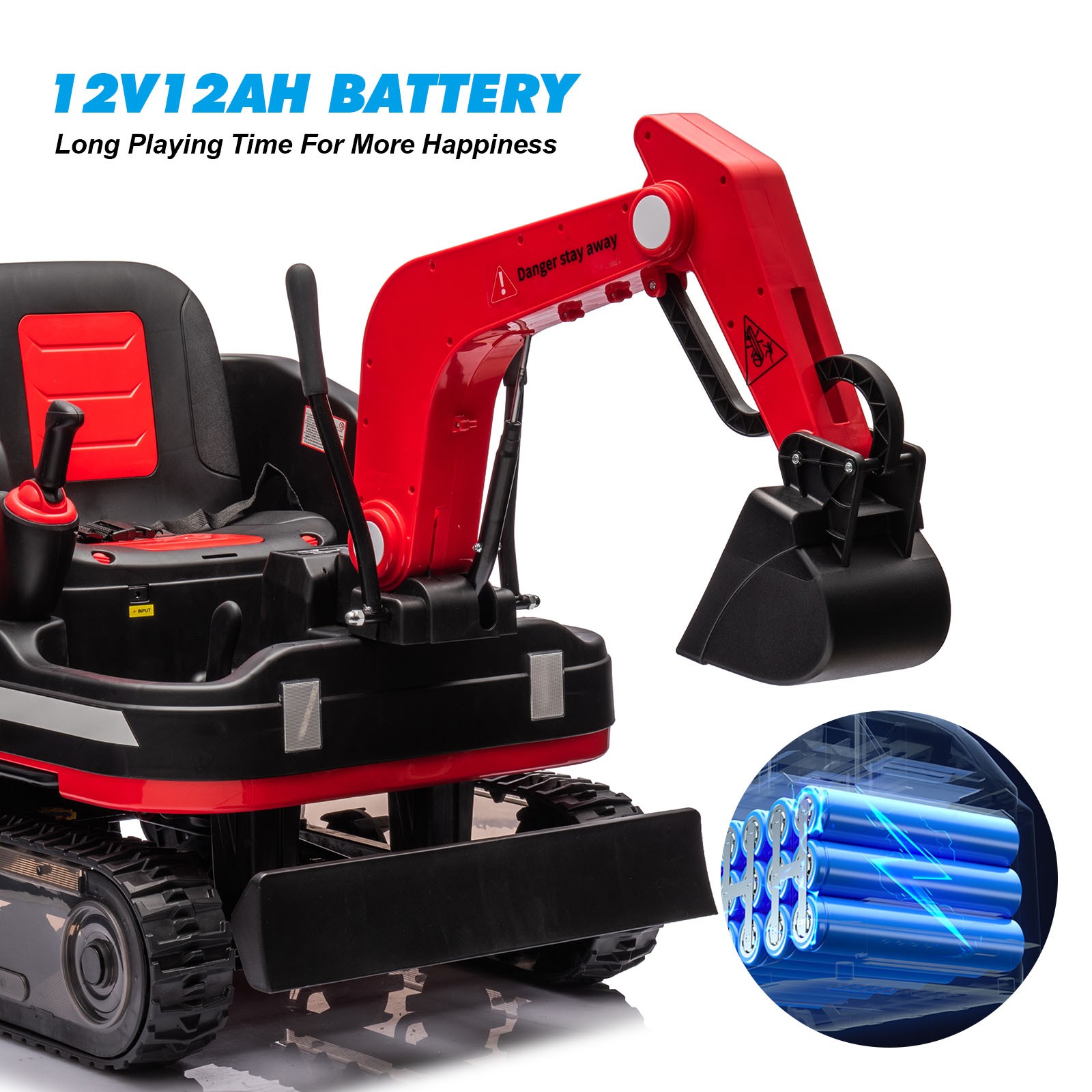 2 IN 1 360° Red 12V Battery Powered Kids Ride On Excavator Bulldozer with Remote