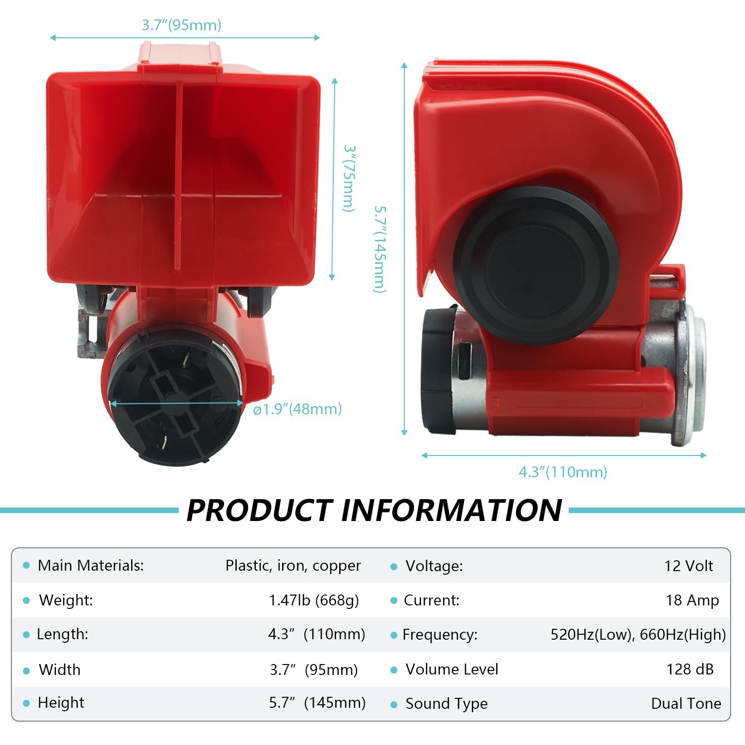 Air Horn 12V Loud Compact Twin Tone Trcuk Horn with Compressor and Relay Harn…