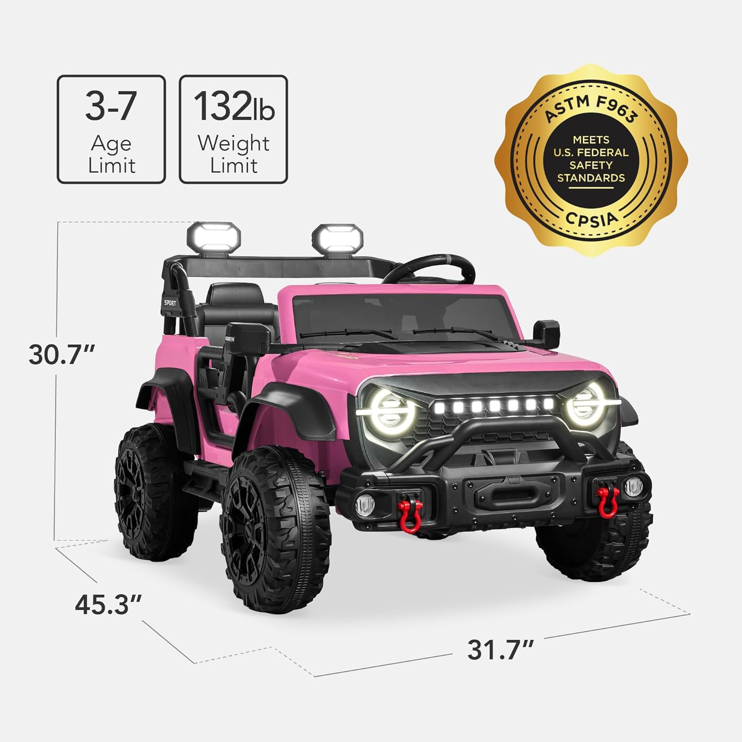 Kids 24V 2-Seater Electric Ride on Car Truck W/ 132Lb Weight Capacity, Parent Co