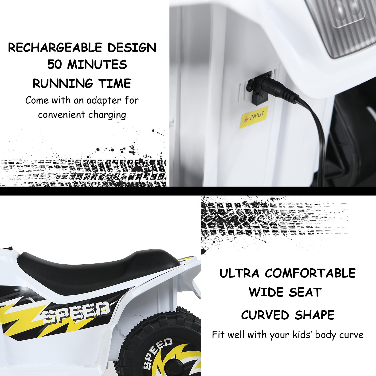 6V Kids Electric Quad ATV 4 Wheels Ride On Toy Toddlers Forward&Reverse White