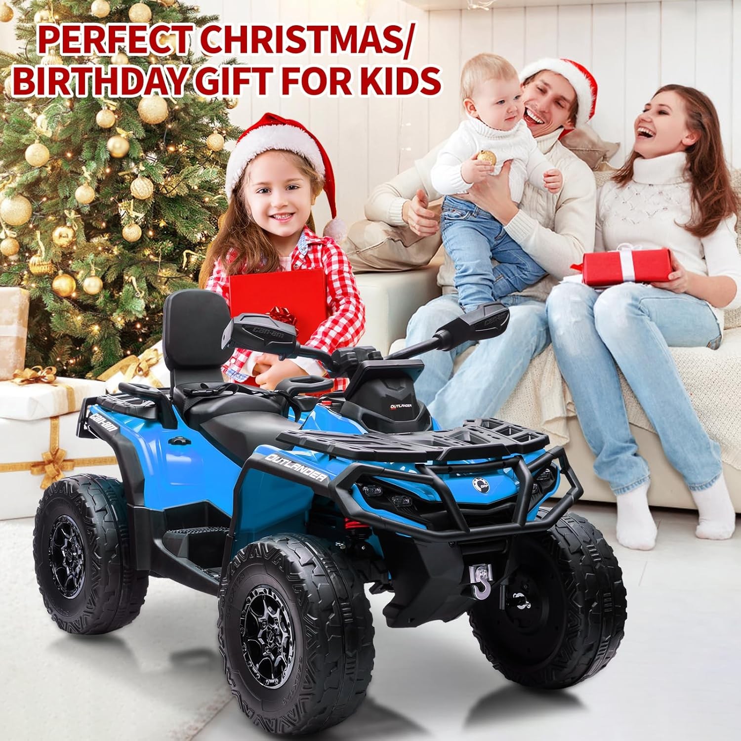 Kids 12V Electric 4WD ATV Ride-On, 4×200W Motors, LED Lights, USB Music,2-Seater