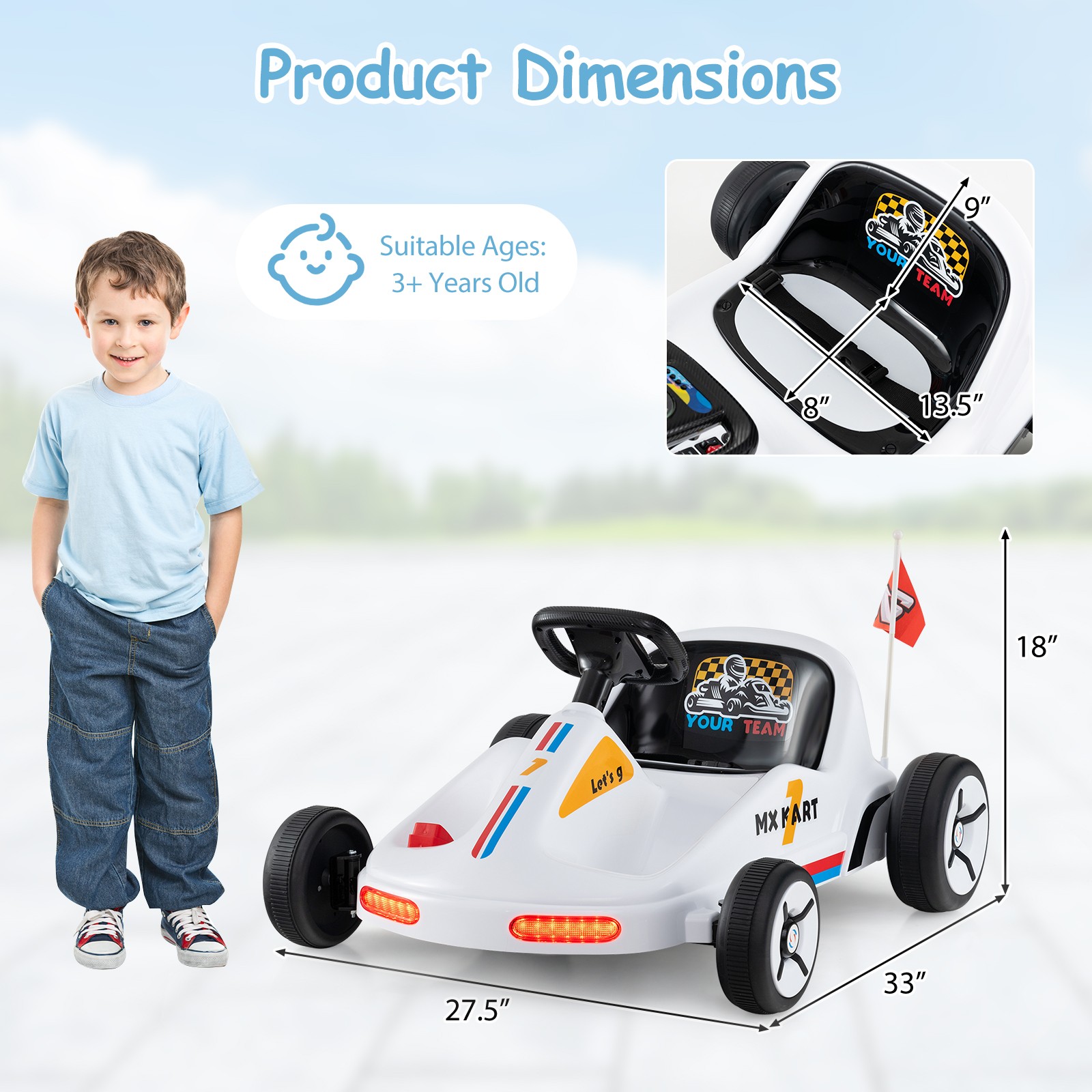 12V Kids Electric Go Kart 7AH Battery Powered Ride on Race Toy w/ Remote Control
