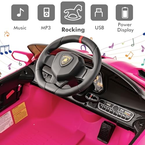 Kids Ride-On Car, 2 Seater, 12V 4WD, Licensed Lamborghini Veneno Electric Pink