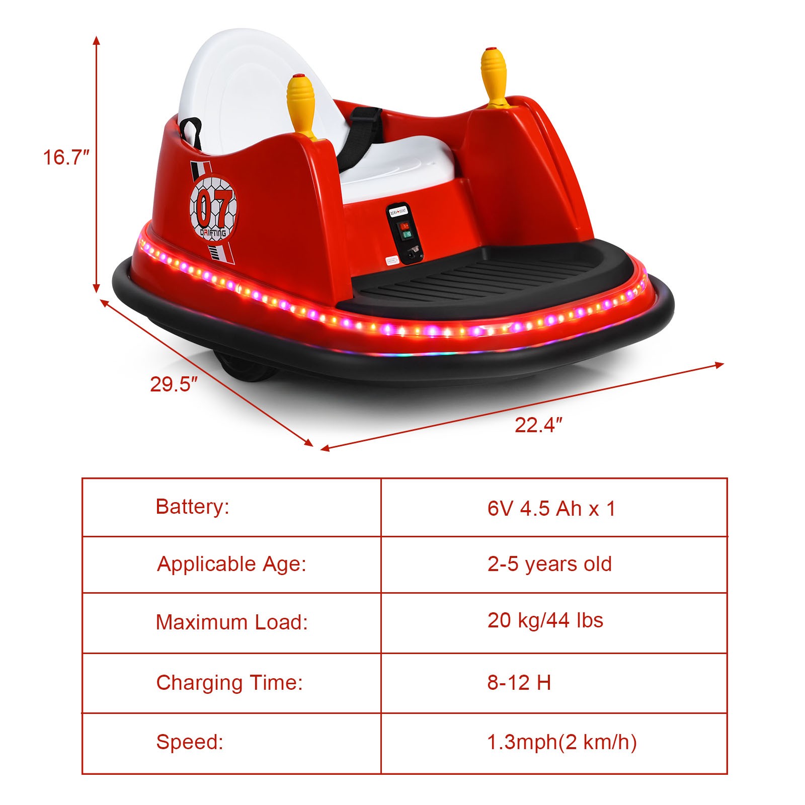 6V Vehicle 360° Spin Race Toy Kids Ride On Bumper Car w/ Remote Control Red