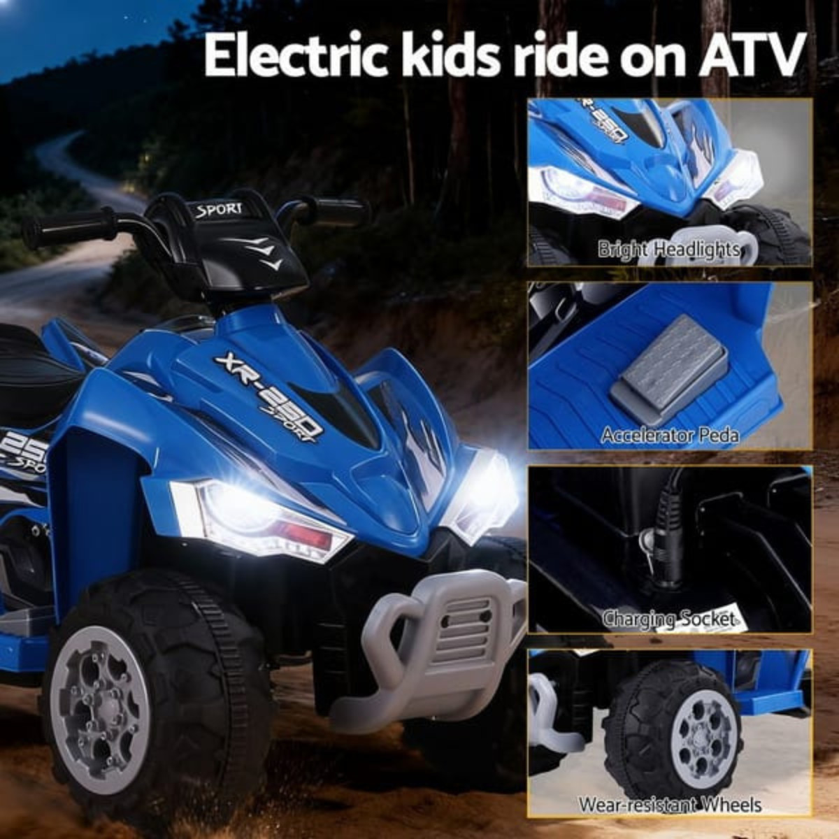 Kids Electric ATV Quad Bike Ride On Toy 12V Twin Motor Blue