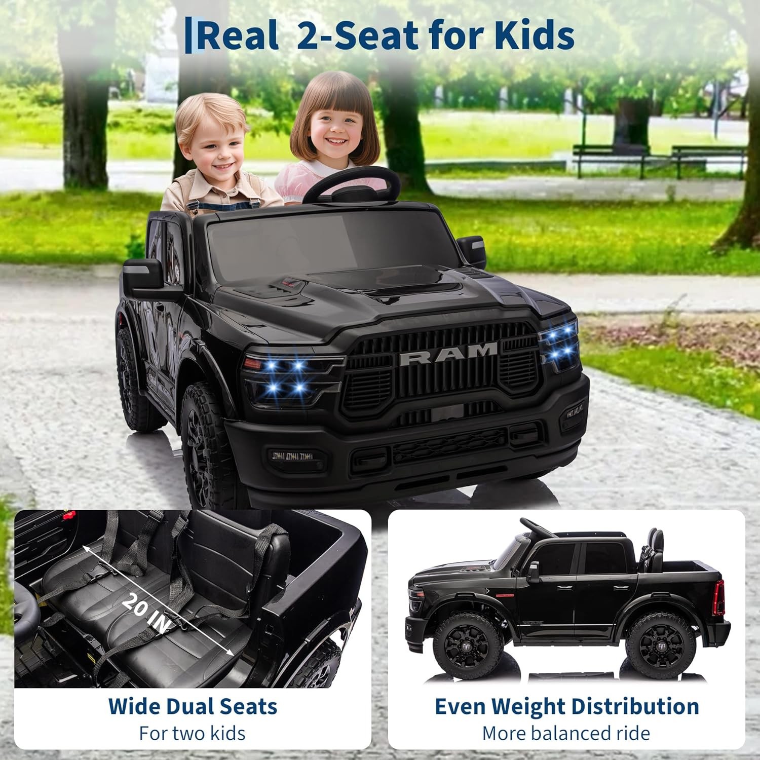 24V Ride on Toys,2 Seater Licensed Car Truck with Remote Control Kids Xmas Gifts