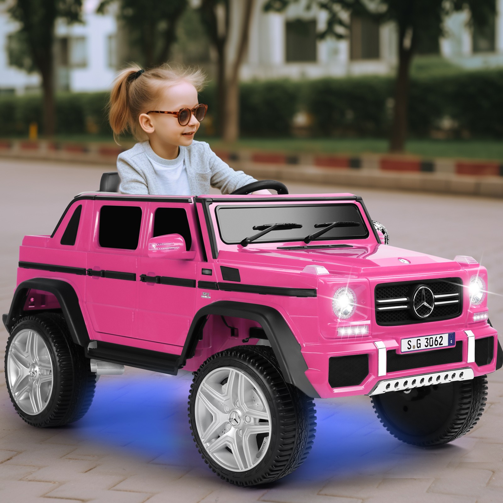 JOYLDIAS Electric 12V Kids Ride On Mercedes-Benz Car w/3 Speeds,LED,Remote,Pink