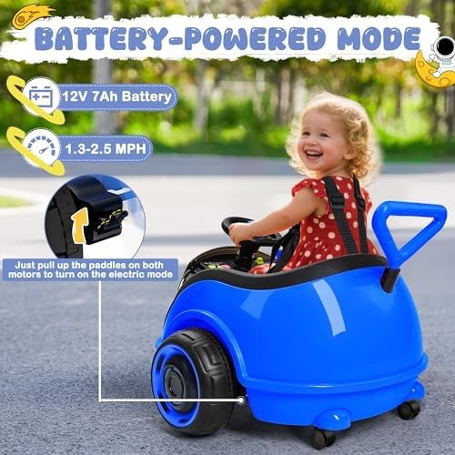 ANPABO 3-in-1 Electric Push Ride On Car, 12V Kids Ride On Toy w/Remote Contro…