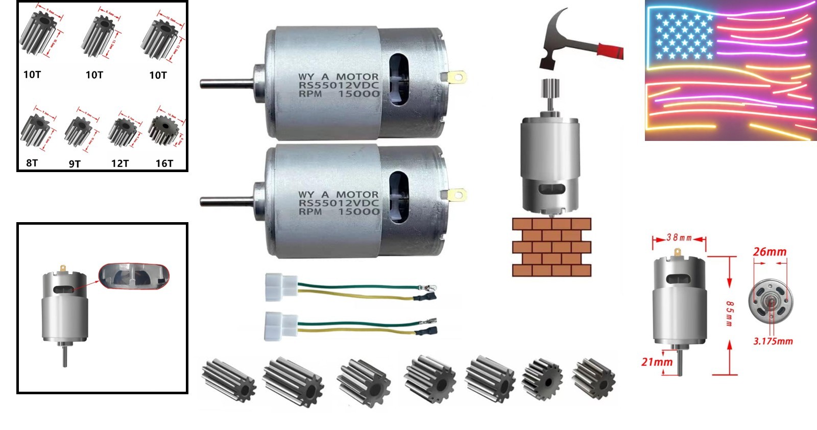 2 Pcs 12V 15000RPM Electric Drive Motor for Power Wheels Upgrade,18 Volt Moto…