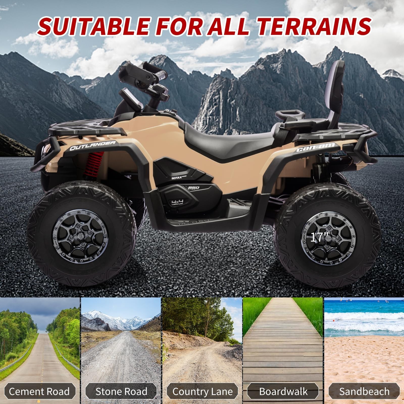2 Seaters 24V Kids Ride On Car Toy Car Licensed Can-Am Electric ATV Leather Seat