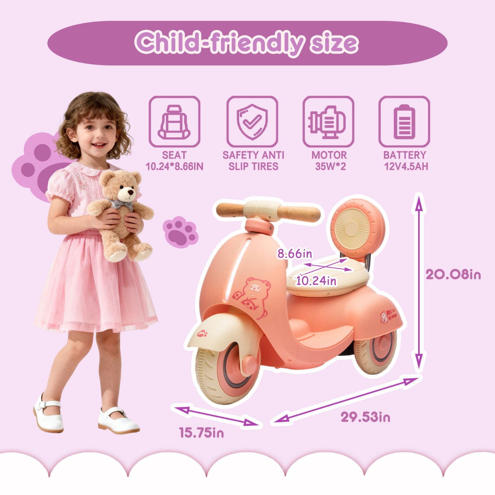 12V Kids Ride On Electric Motorcycle w/Remote, 3-Wheel Scooter for Toddler 1-3