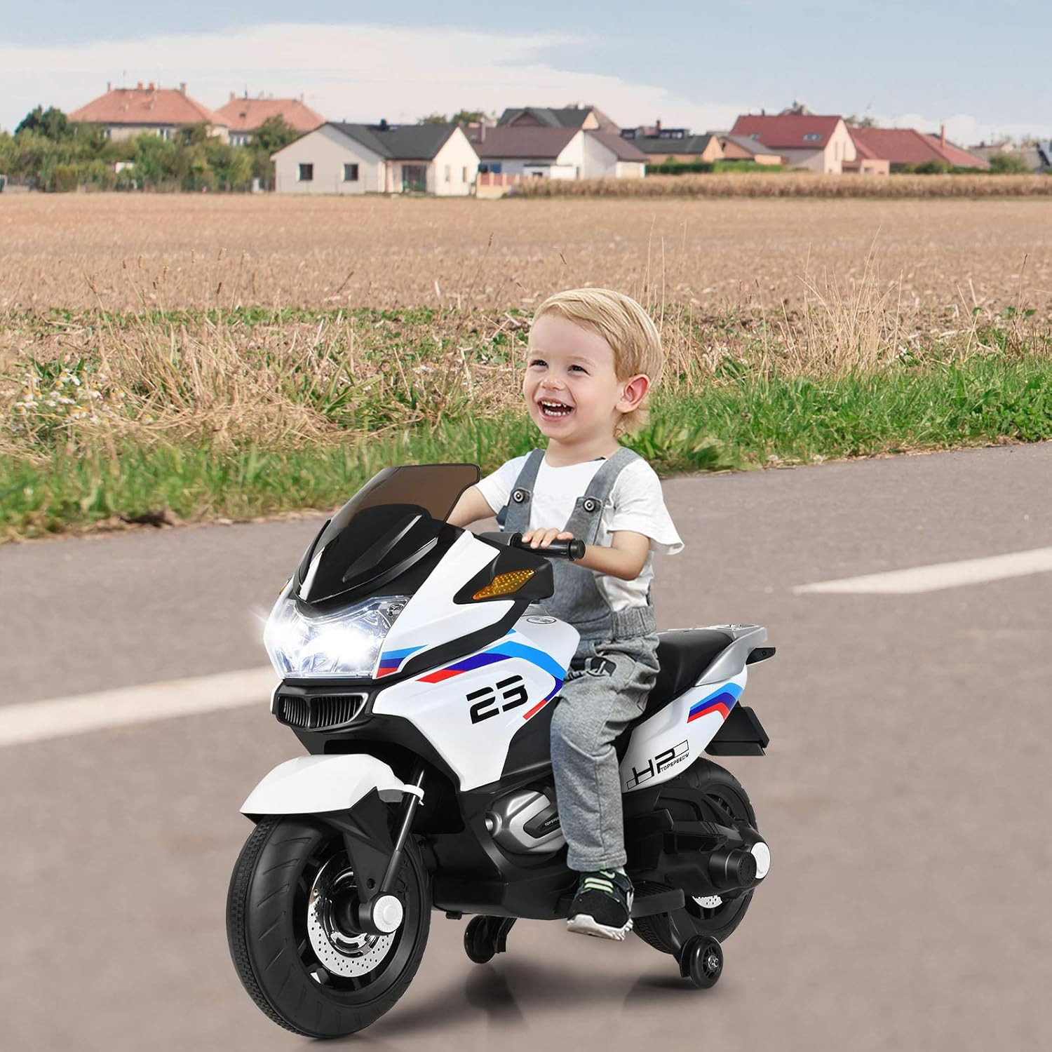 12V Kids Motorcycle, Battery Powered Electric Vehicle for Kids, Training Wheels,