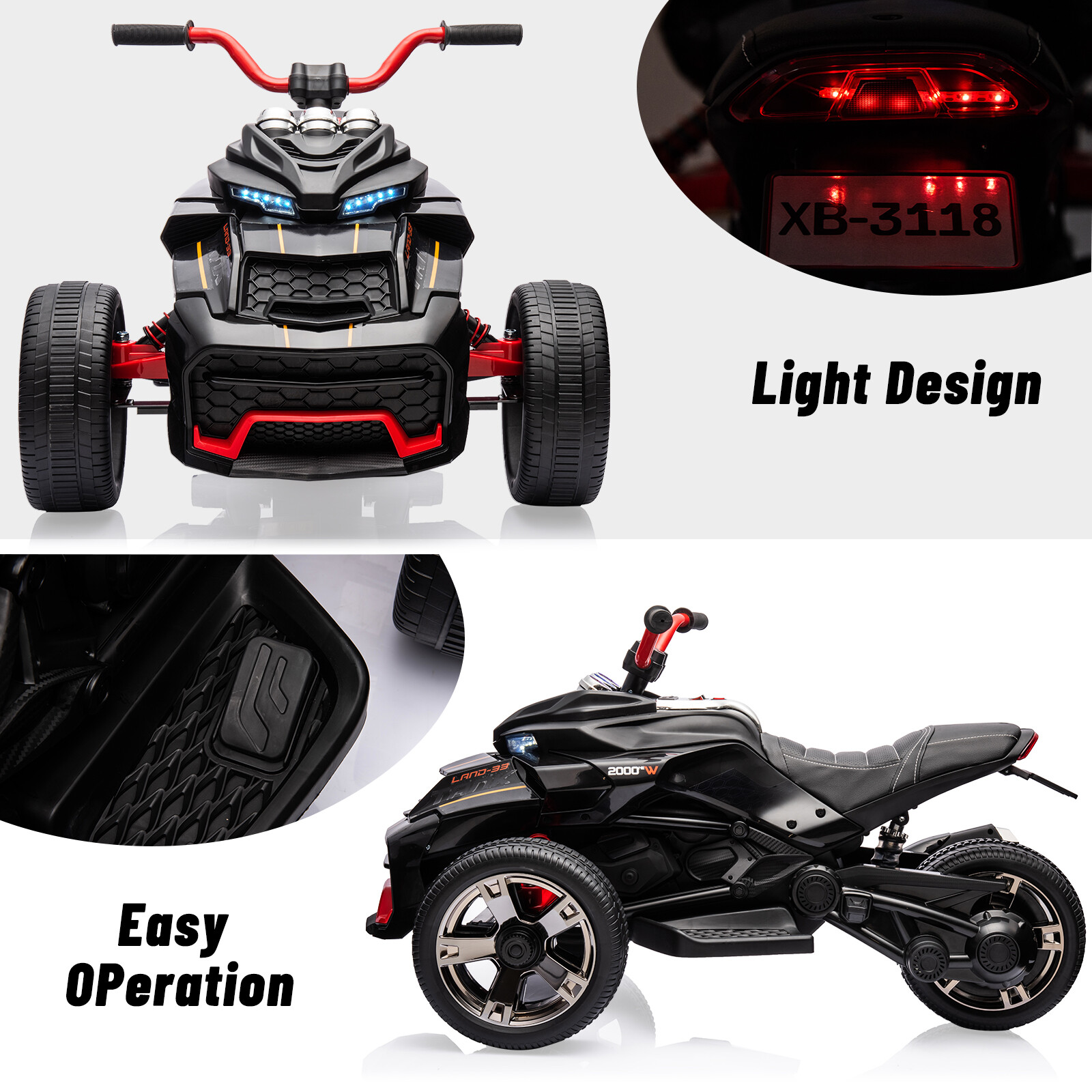 12V 3 Wheeler Ride On ATV Electric Motorcycle, Battery Powered Electric Vehicle
