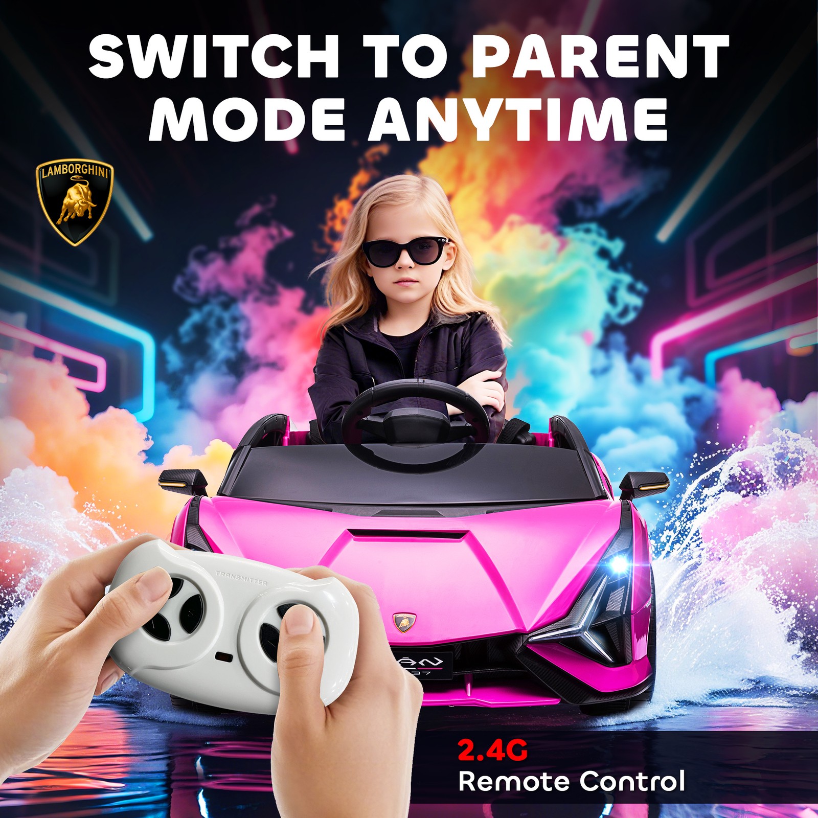12V Lamborghini SIAN Licensed Electric Car for Kids, Pink