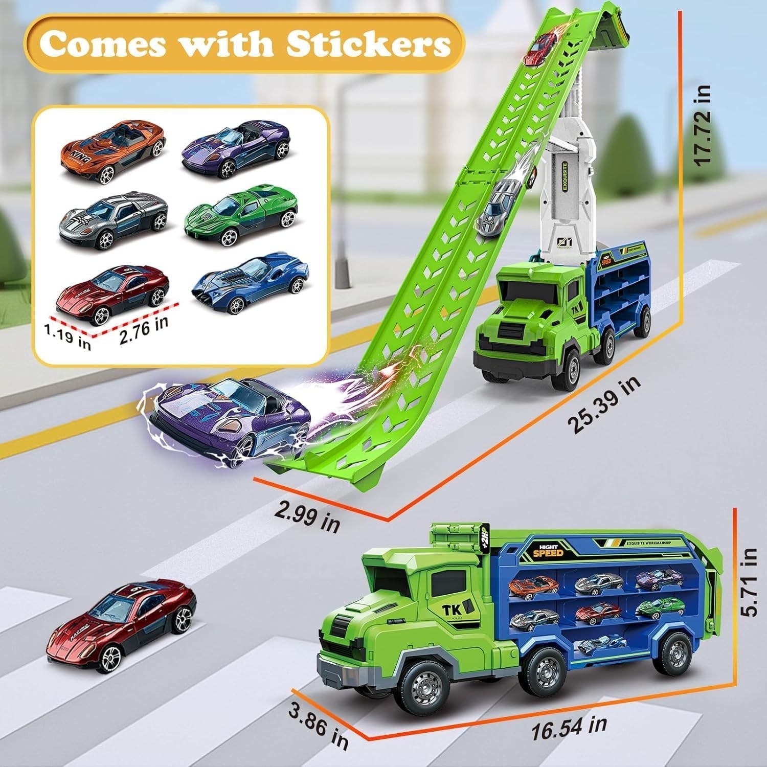 Foldable Car Race Track Set with 6 Die-Cast Cars – Ideal for Toddlers 3-8
