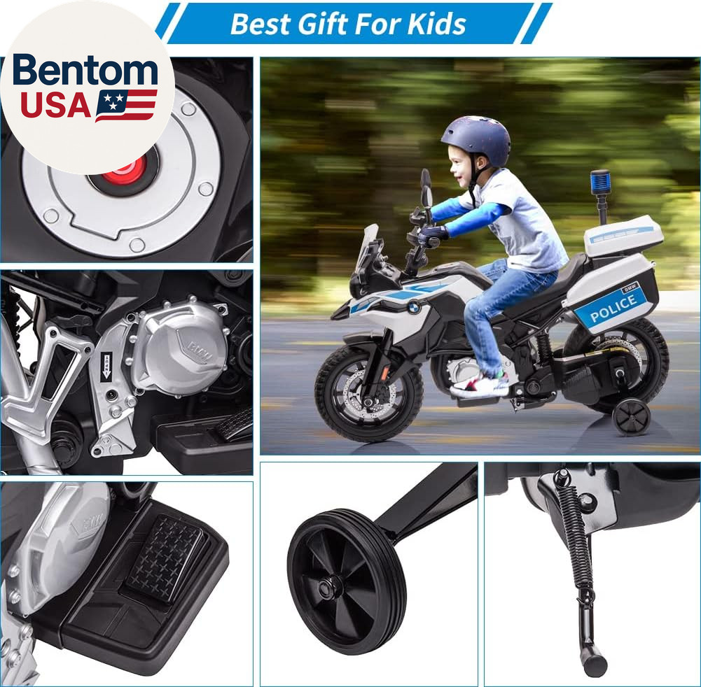 12V 7AH Kids Motorcycle, Licensed BMW Ride on Police Motorcycle for Kids with Hi