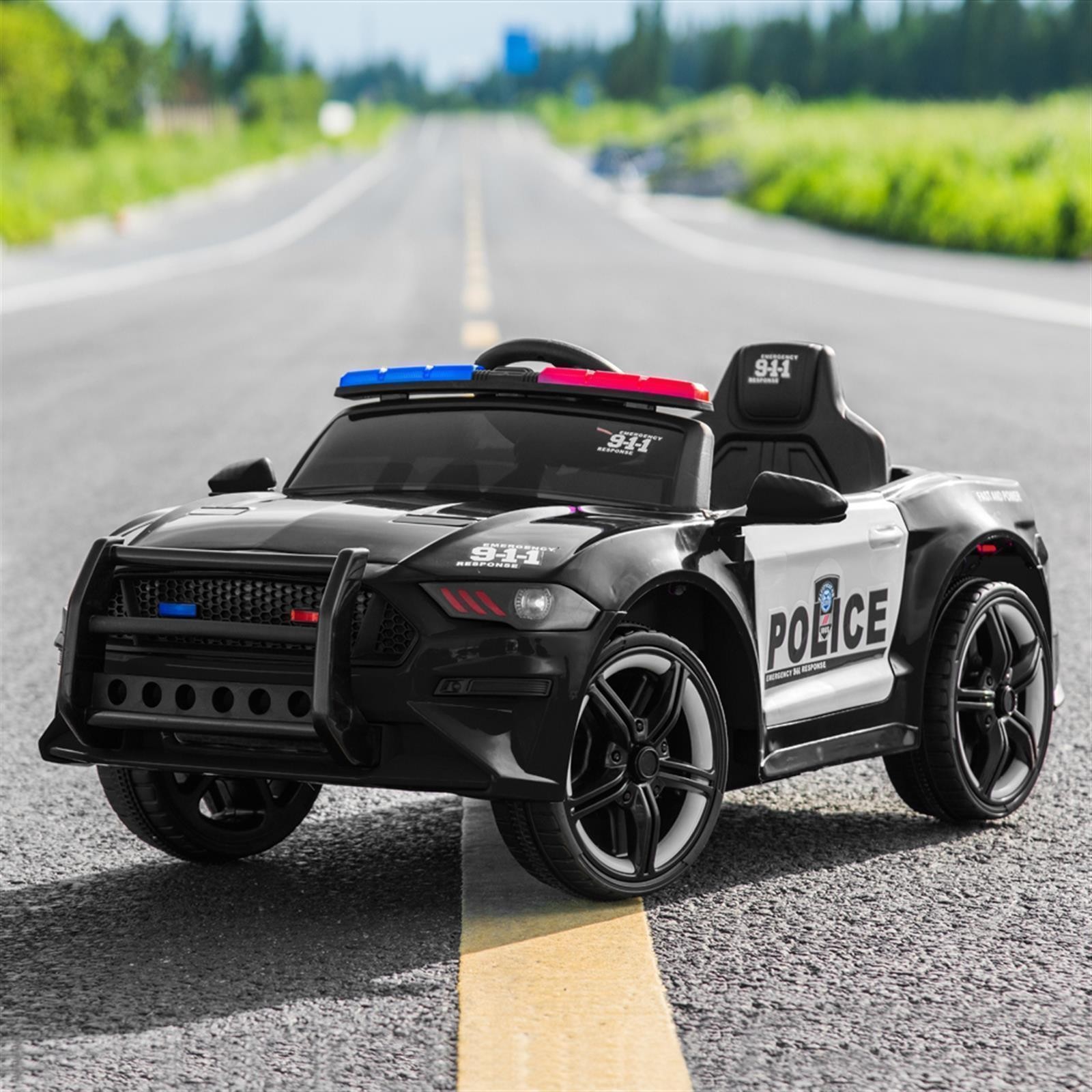 Electric Police Car Kids Ride On SUV Toy RC w/ Remote LED Light for 3 to 8 Ages