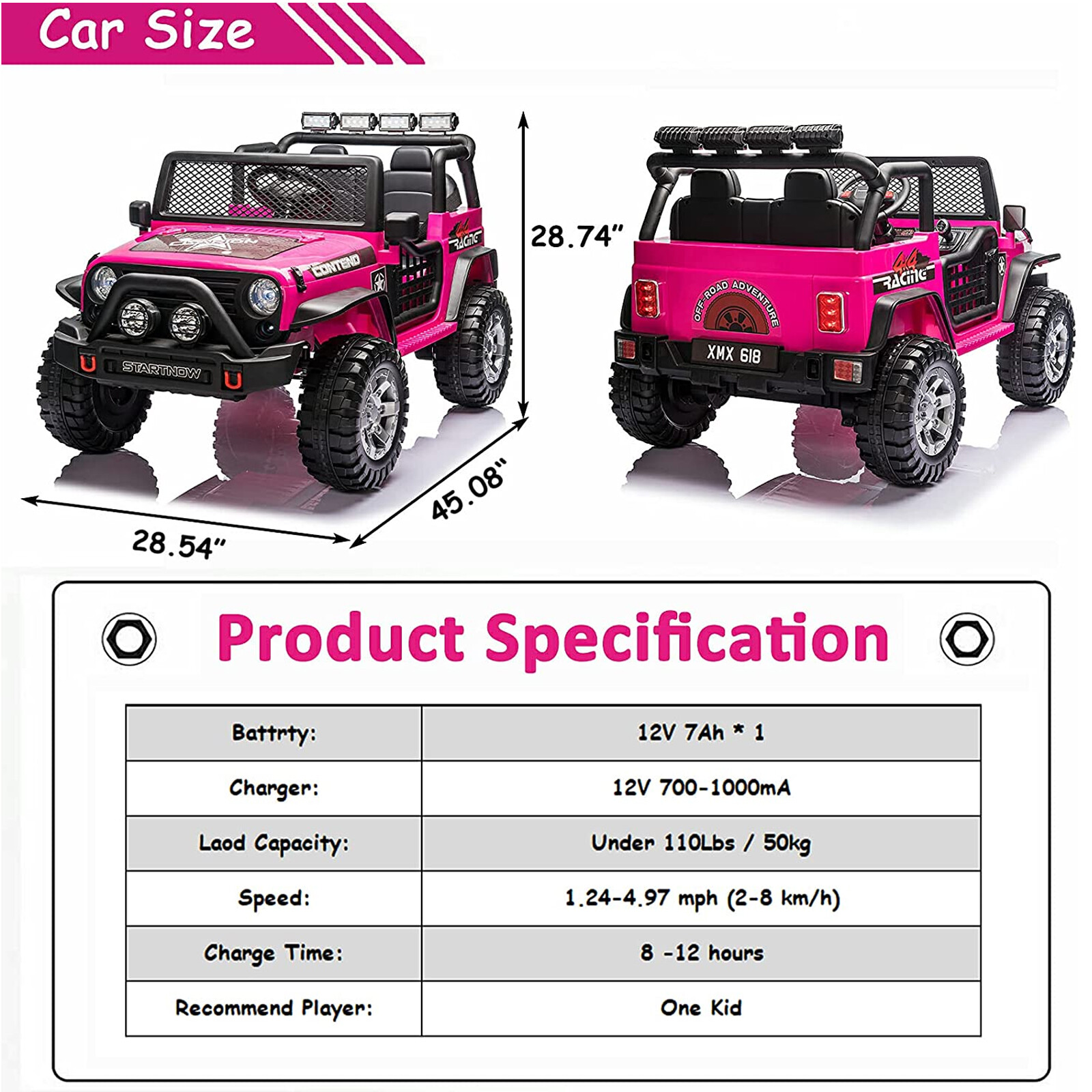 12V Electric Ride On Car Vehicle Toy Kids Truck Jeep w/ Remote Control USB Pink
