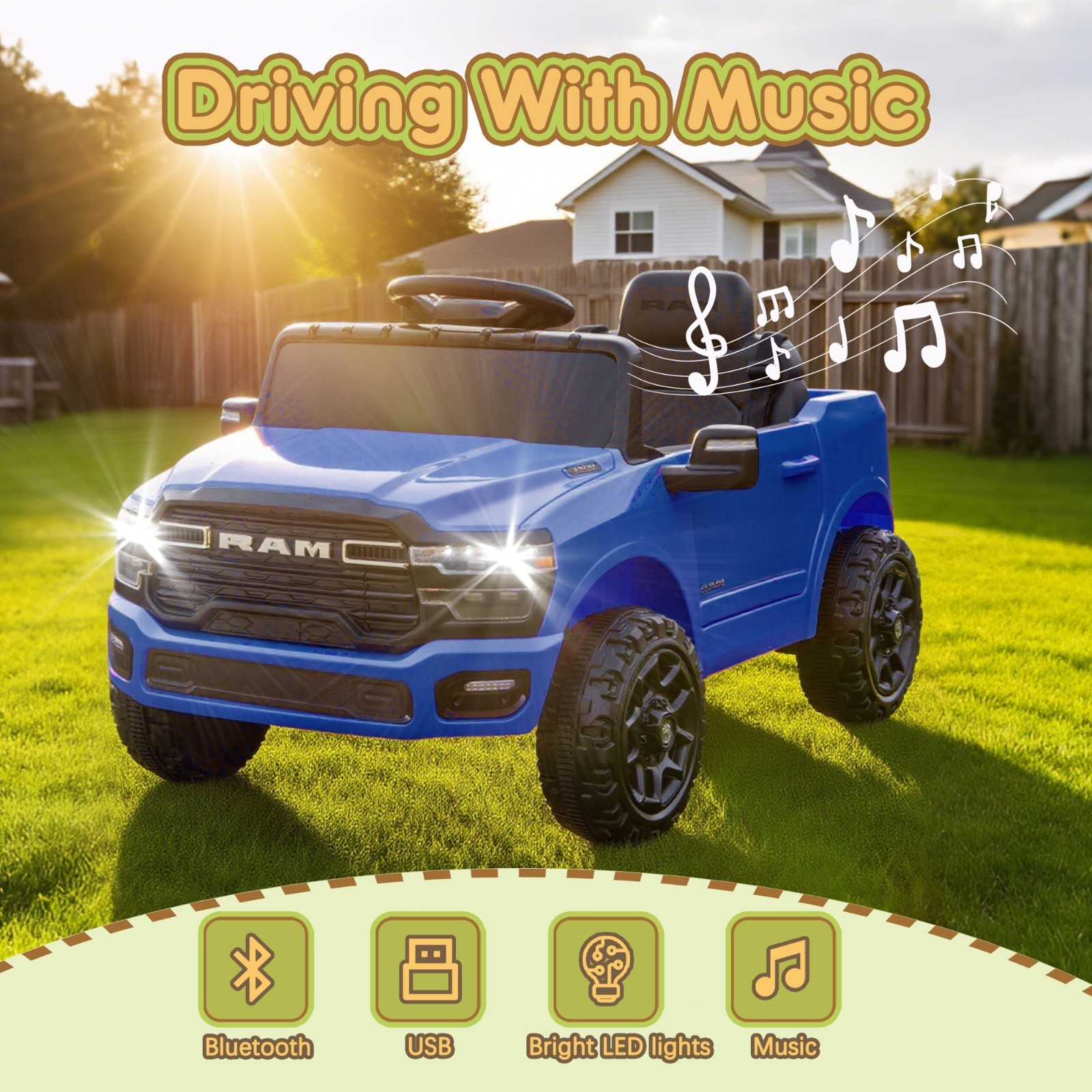 12V Kids Ride on Car Toys,Boys Girls Licensed RAM 3500 Truck w/Remote, Blue