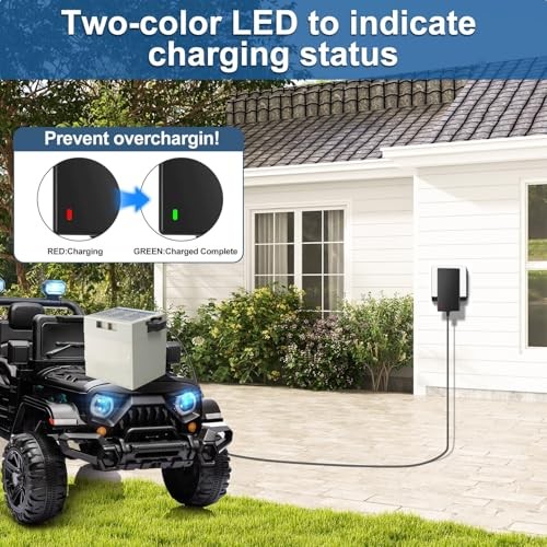 12V Battery Charger with 6.6Ft Cable for All Power Wheels 12 Volt Ride Black