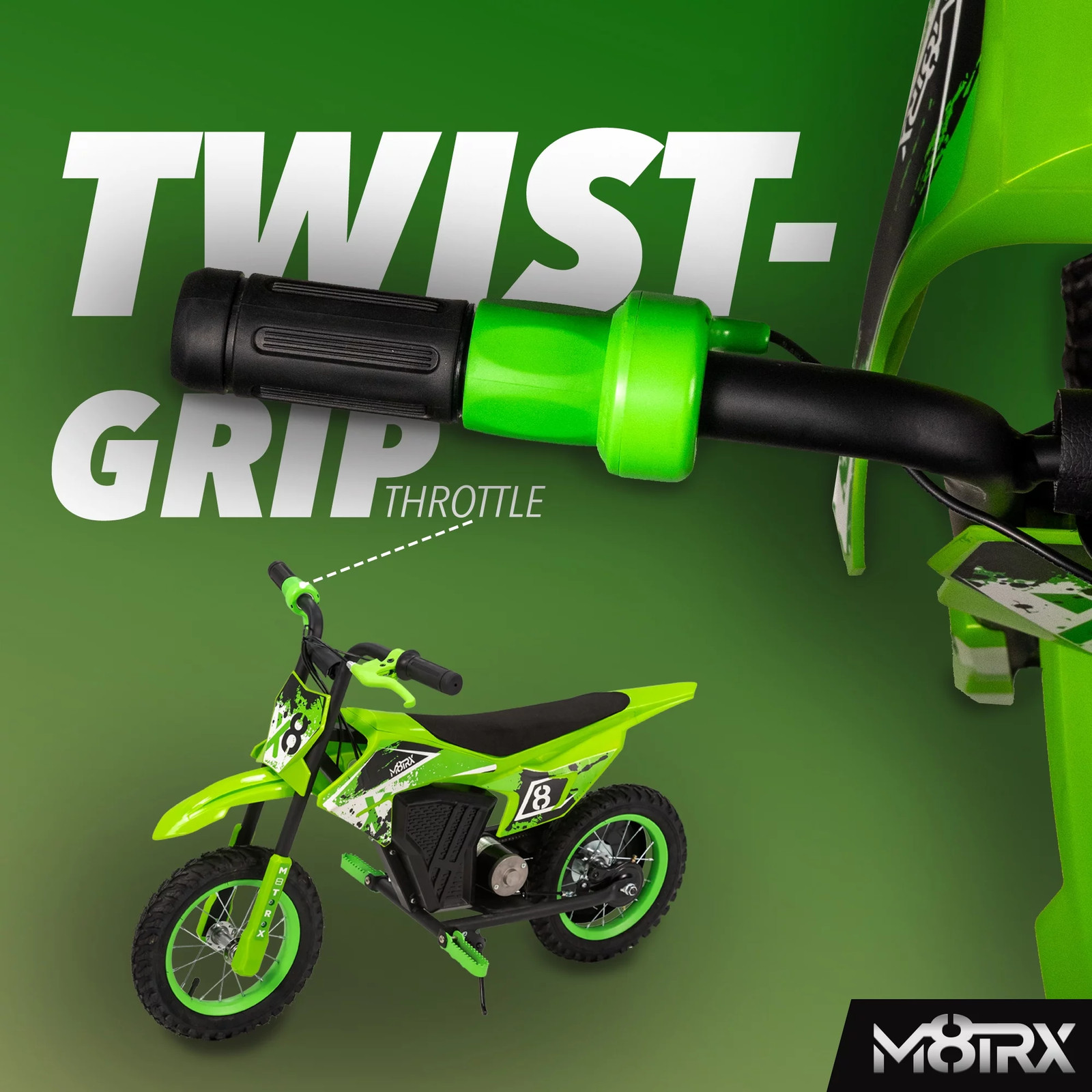 Green 12V Mini Electric Child Dirt Bike, Battery Powered Toy Motorcycle, Kids Ri