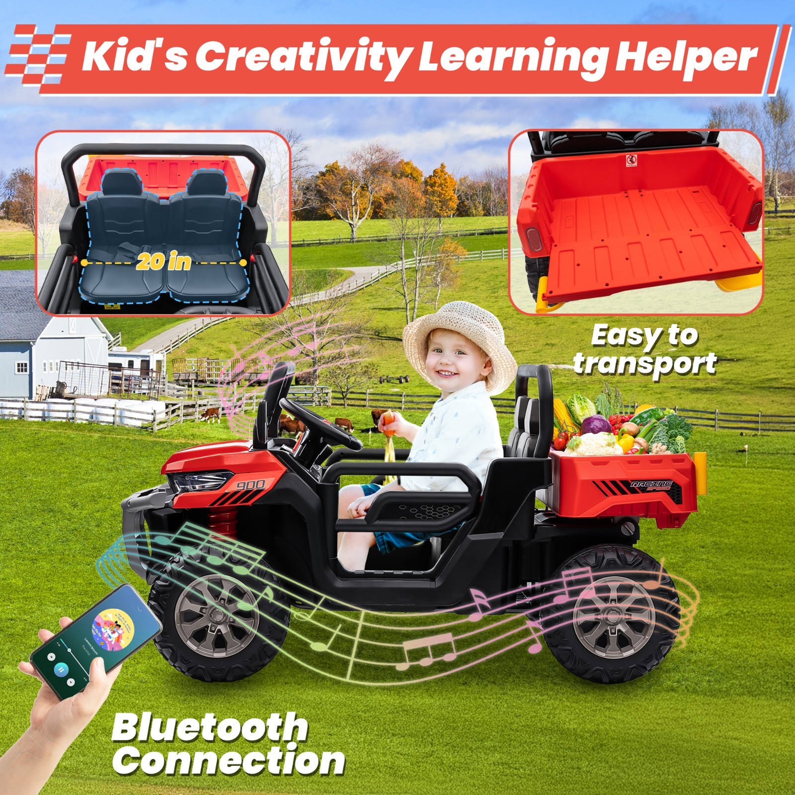 Ride-On Dump Truck with Remote Control 2-Seater Bluetooth LED Lights