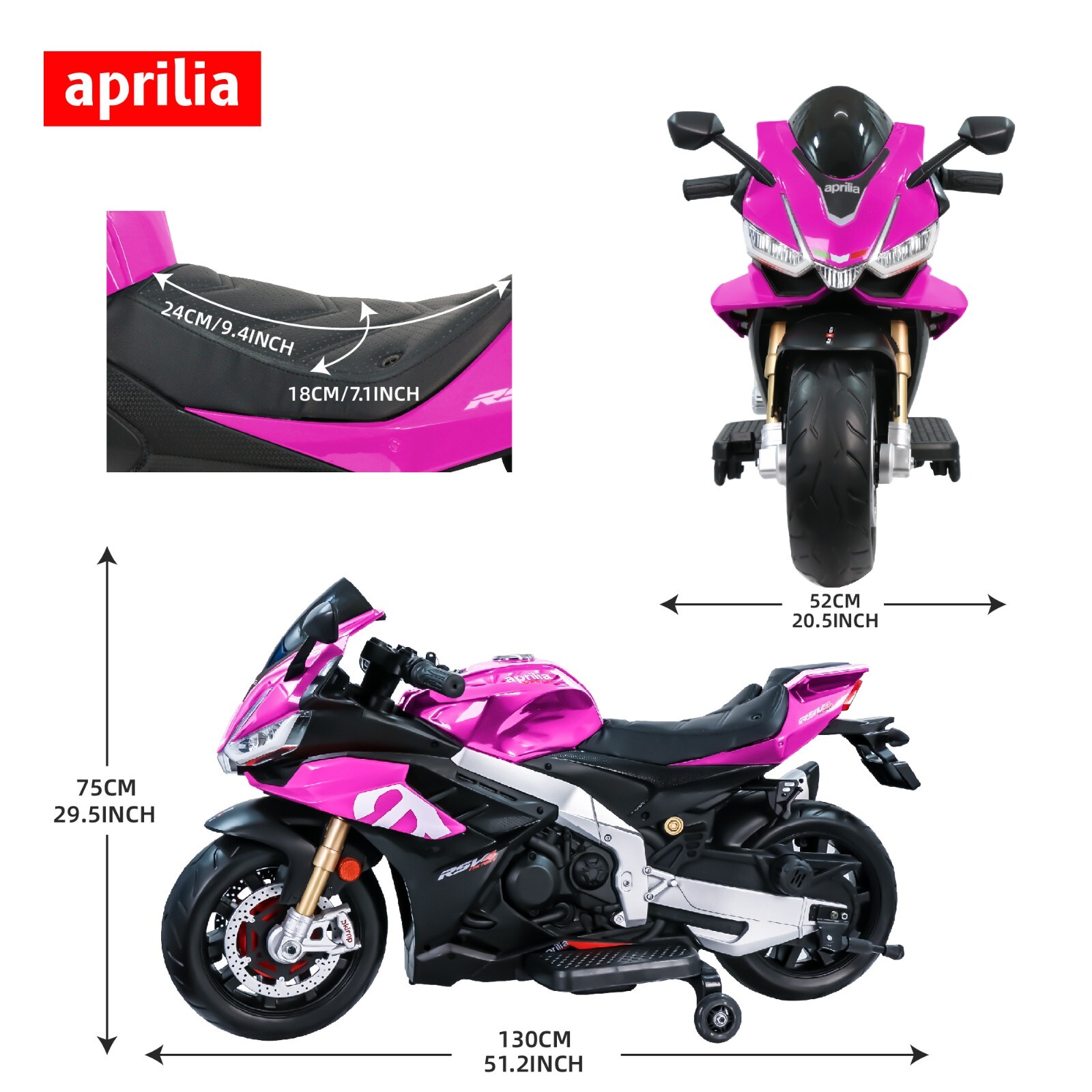Aprilia 24V Kids Electric Motorcycle 6mph Dirt Bike Ride on Toy Bluetooth Music