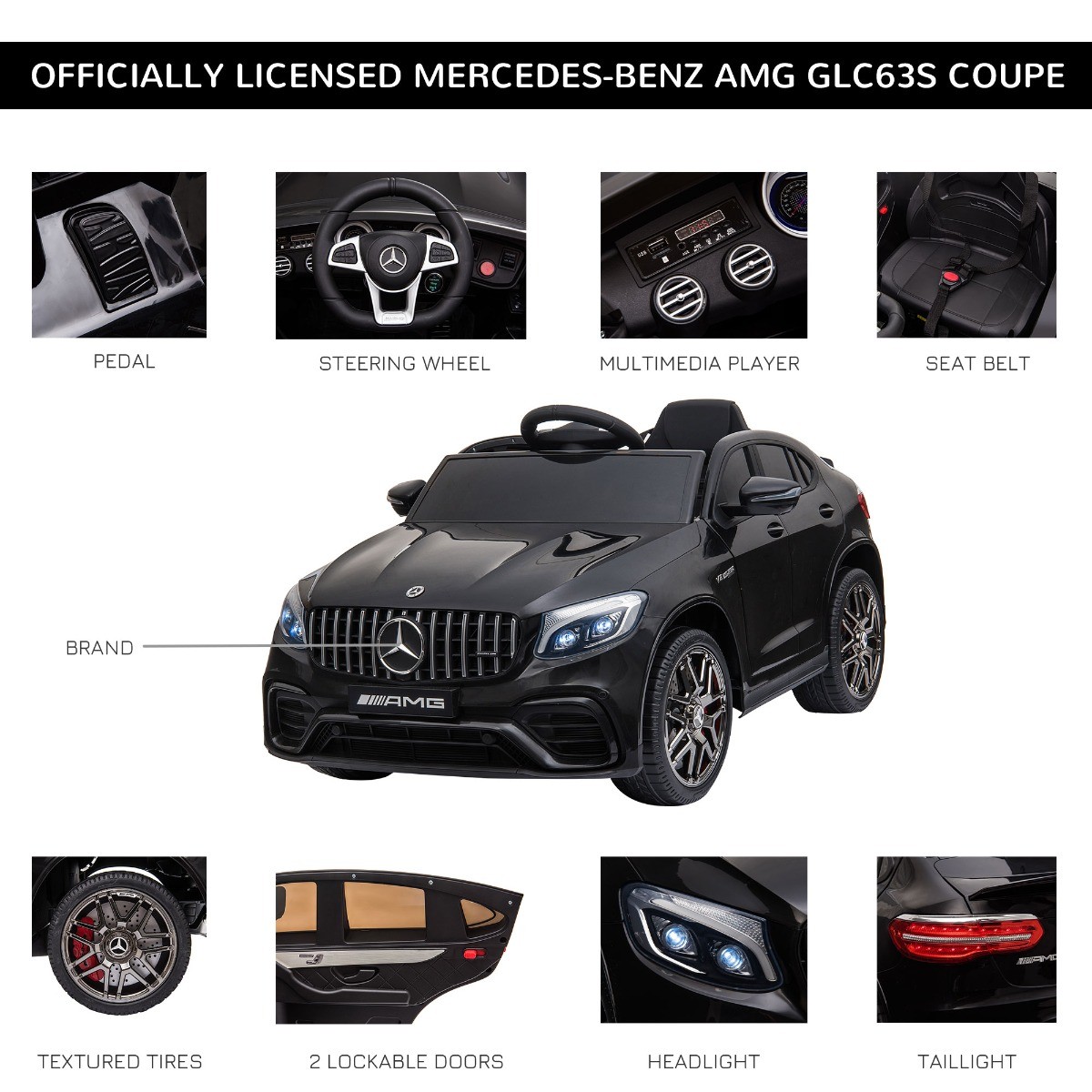 12V Ride On Toy Car for Kids with Remote Control, Black