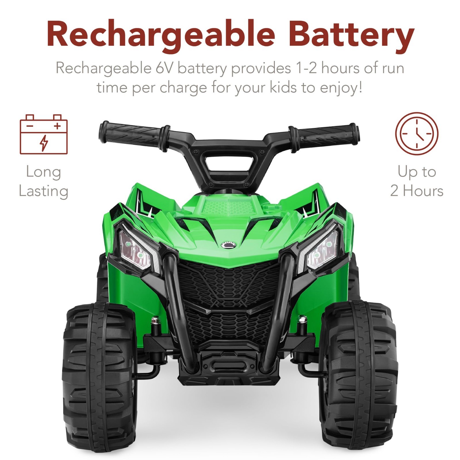 Kids 6V Ride-On ATV Quad 4-Wheeler Toy Car, 1.8MPH, Treaded Tires, Rubber Handle