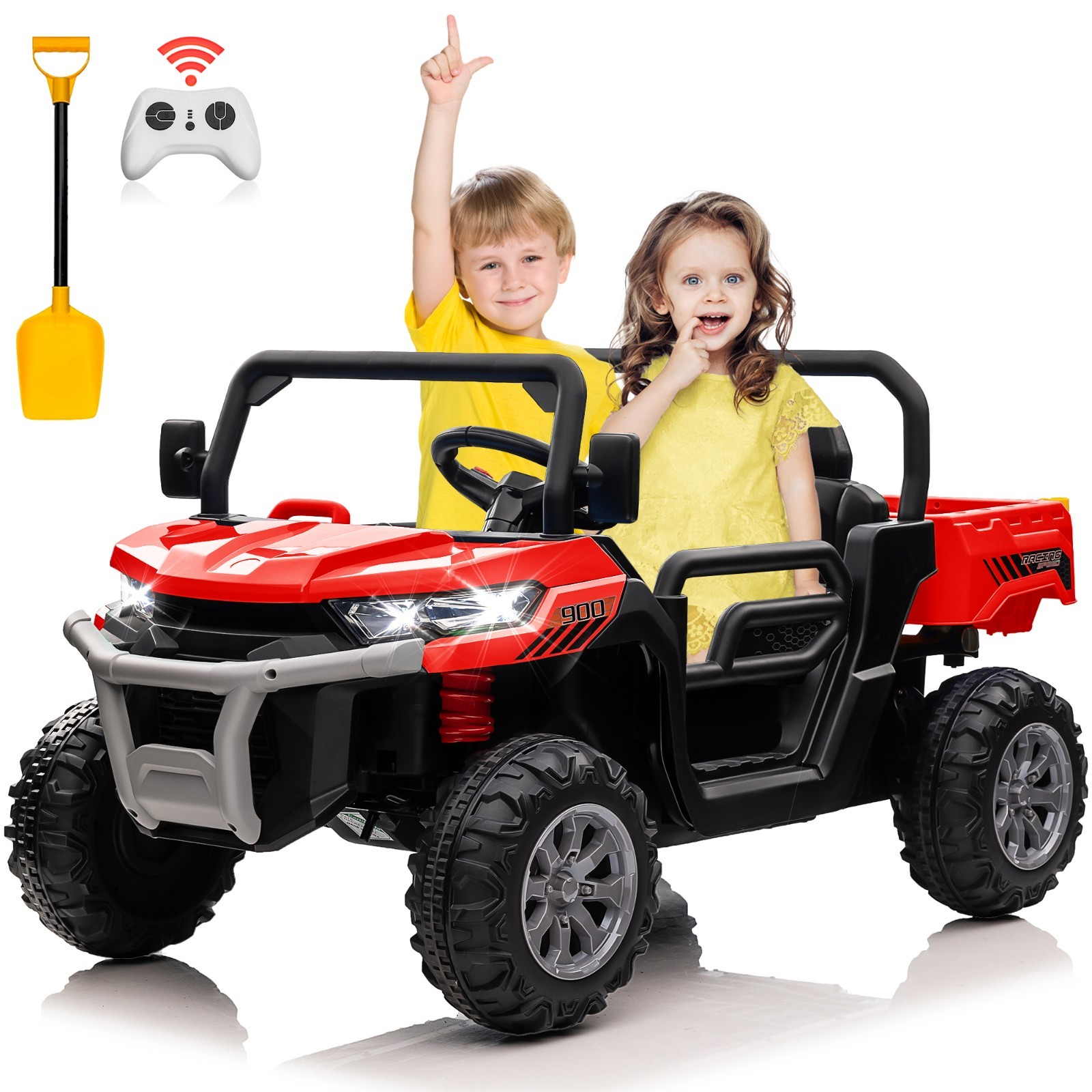 Ride-On Dump Truck with Remote Control 2-Seater Bluetooth LED Lights