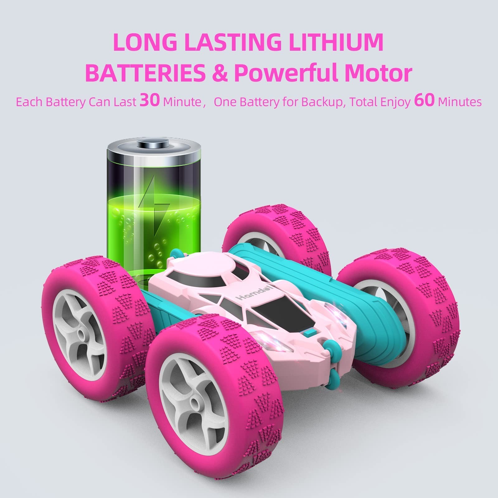 Hamdol Pink Remote Control Car for Girls, 360° Flipping Stunt Car with LED