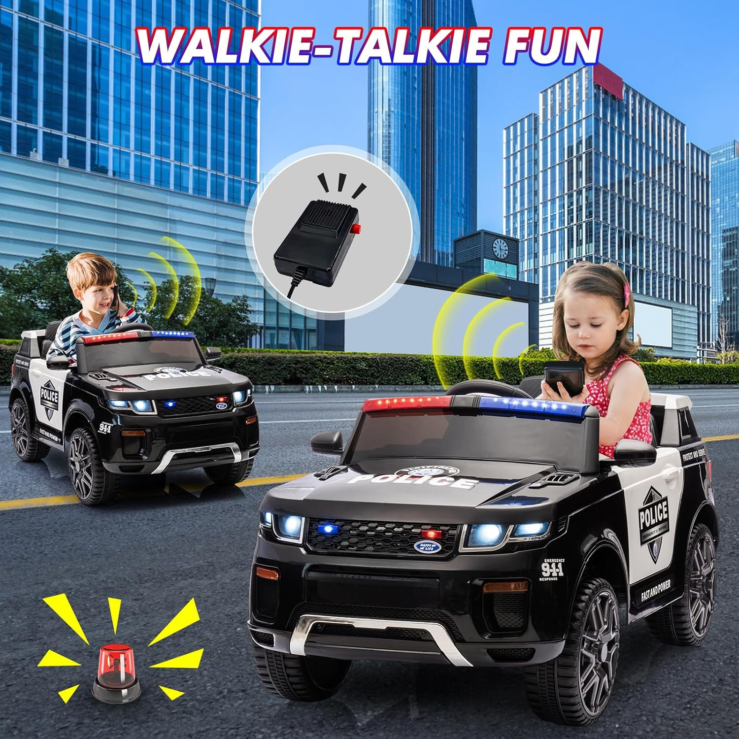 12V Kids Ride on Police Car with Remote Control Electric Police Car for Kids 3-8