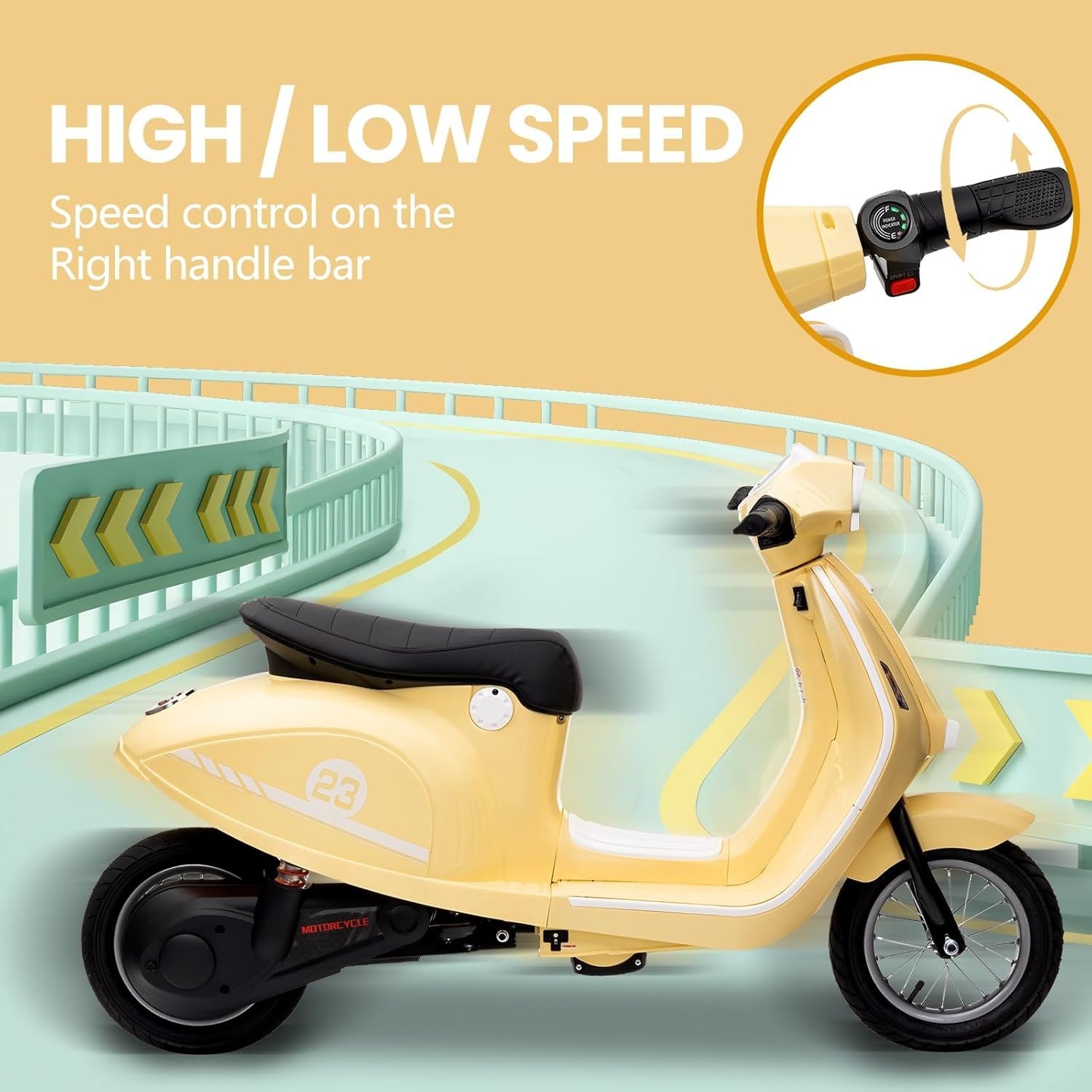 Electric Kids Moped 24V, 350W, Waterproof, 12″ Tires, Suitable for Children 8+
