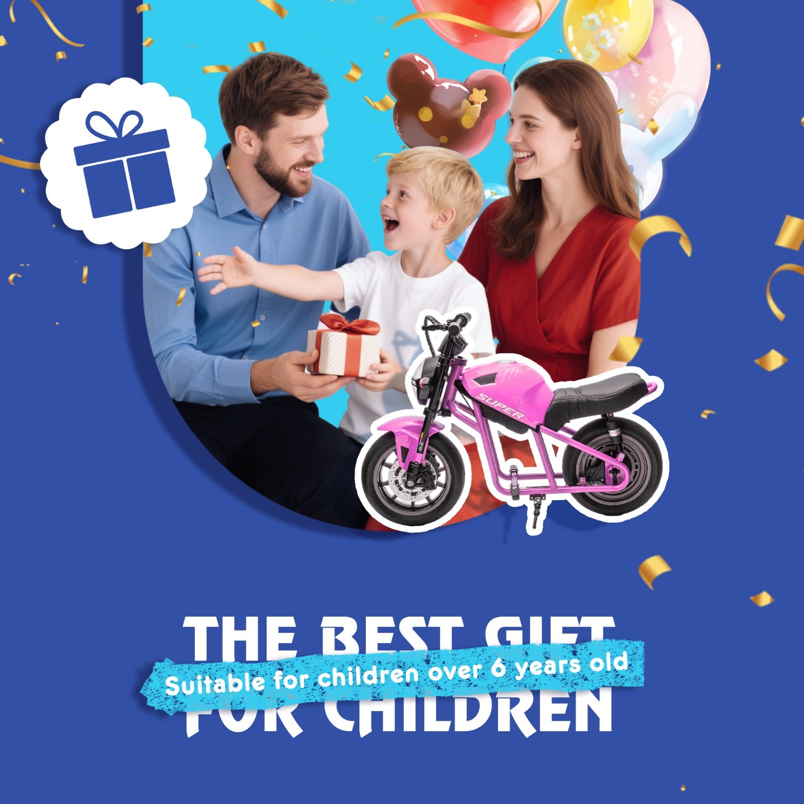 24V Kids Electric Motorcycle w/14in EVA Wheels, 300W Motor for Kids 6+,Pink
