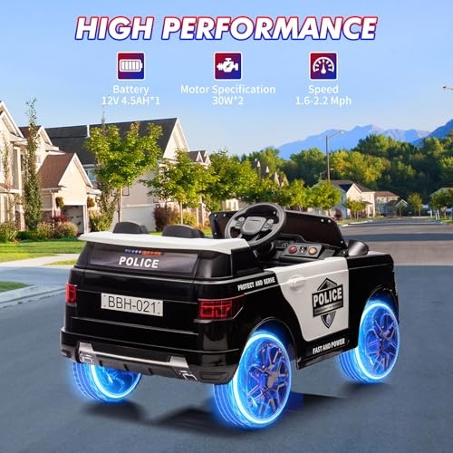 Black 12V Kids Ride-On Police Car with Remote Control – Electric Car for Kids