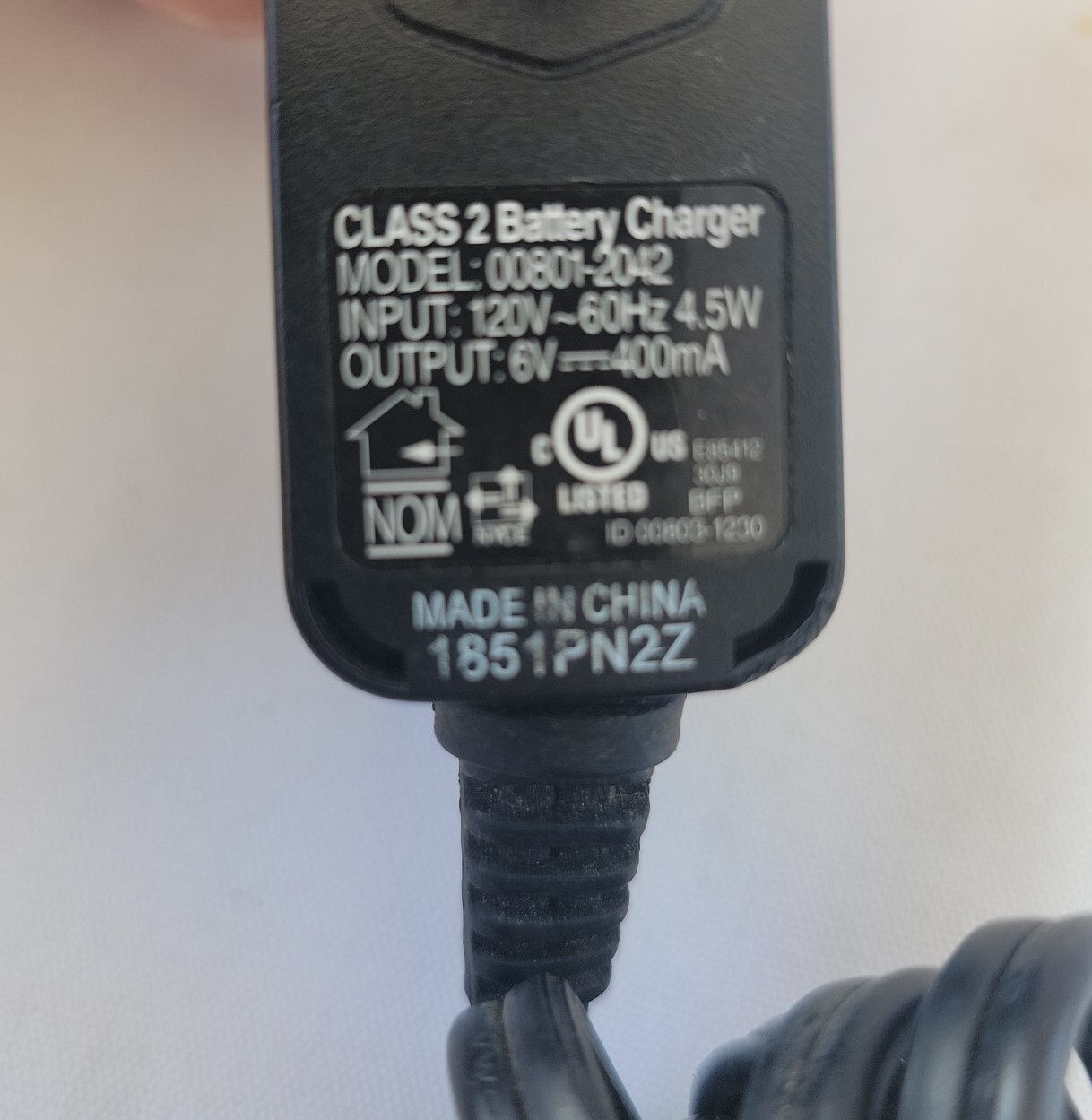 Fisher Price Power Wheels 6V Class 2 Battery Charger (00801-2042)