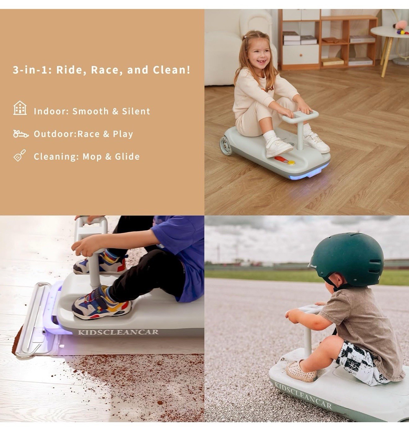 12V Ride-On Car with Cleaning Fun, 3 in 1 Gokart, Soft-Start, 5-Speed Adjustable