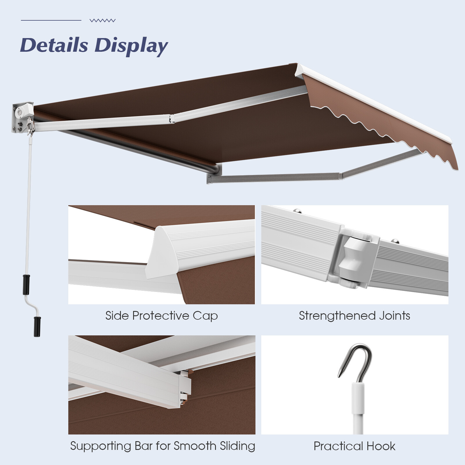 Topbuy 8’×6.6′ Retractable Awning W/ Aluminum Frame Sun/Water Protection W/ PA