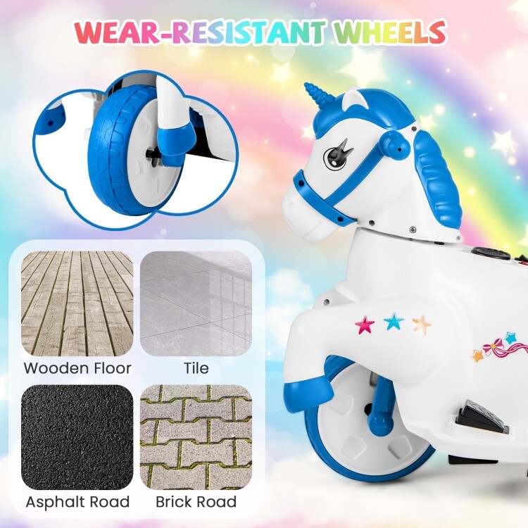 12V Battery Ride on Toy Horse Gift Children w/Training Wheels &Horse Riding Mode