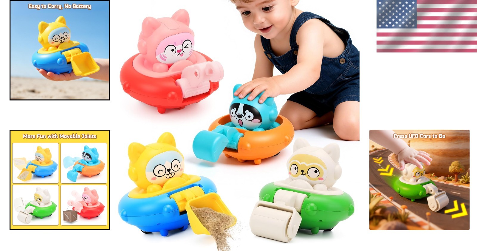 4 PCS Push and Go Friction Car Set for Ages 18m+ – Safe Toddler Racing Toys