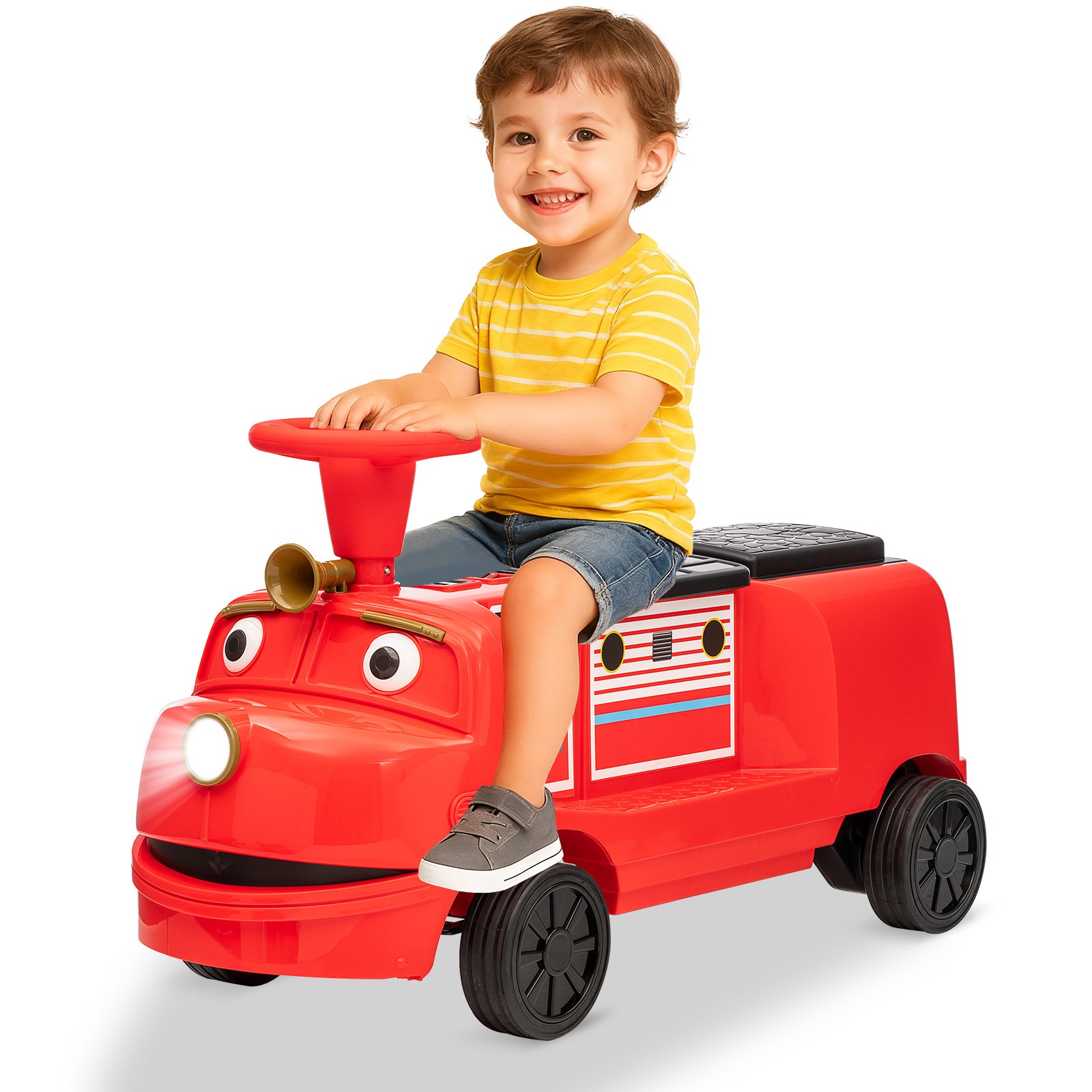 Red/Blue 12V Kids 2-Seater Ride On Train Trackless Toy Electric Car Music Lights