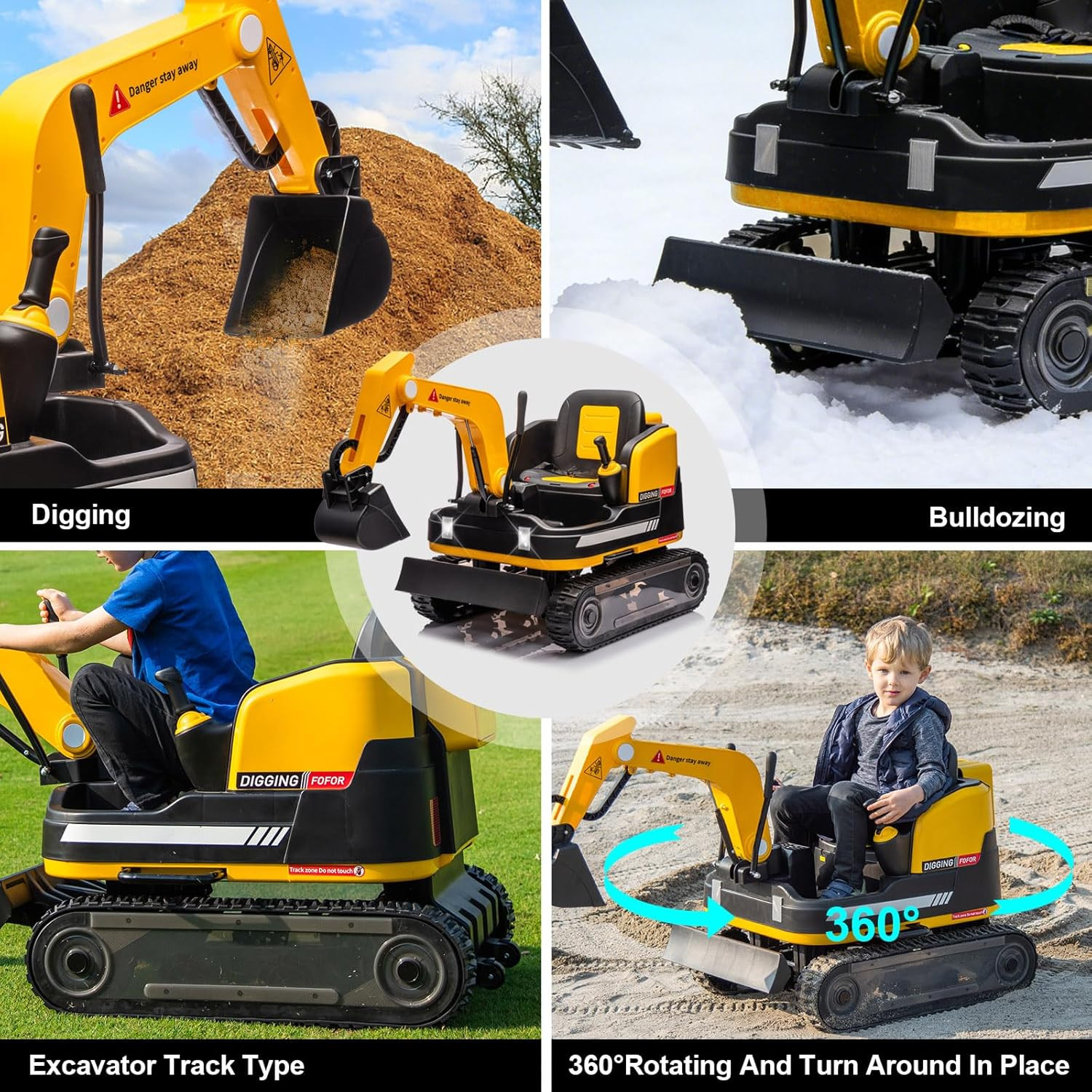360 Degree Rotating Ride on Excavator and Bulldozer,12V12Ah Battery Powered Ride