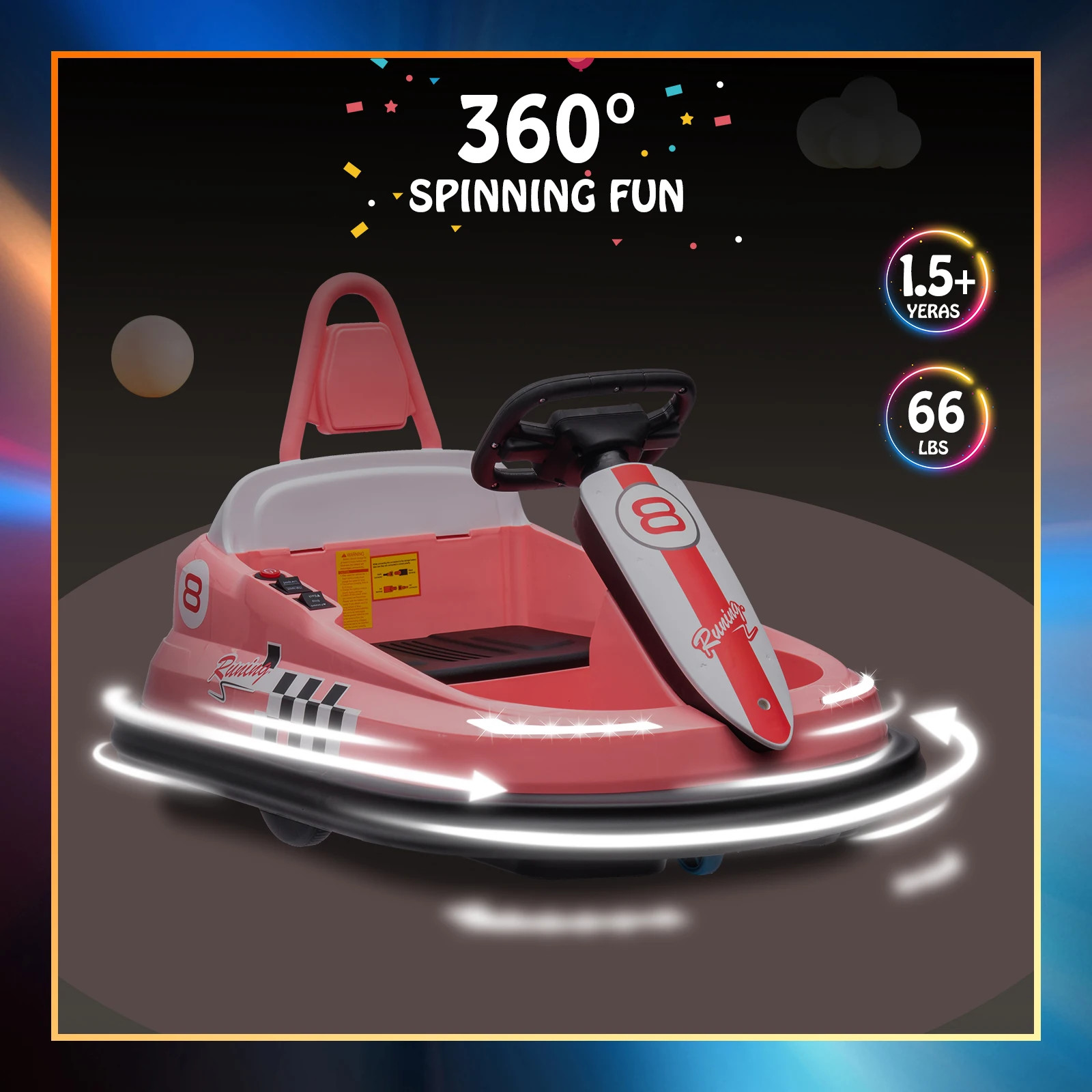 Kids Bumper Car Ride On Toy 360 Spin Lights Music Electric Toddler Car-4 colors