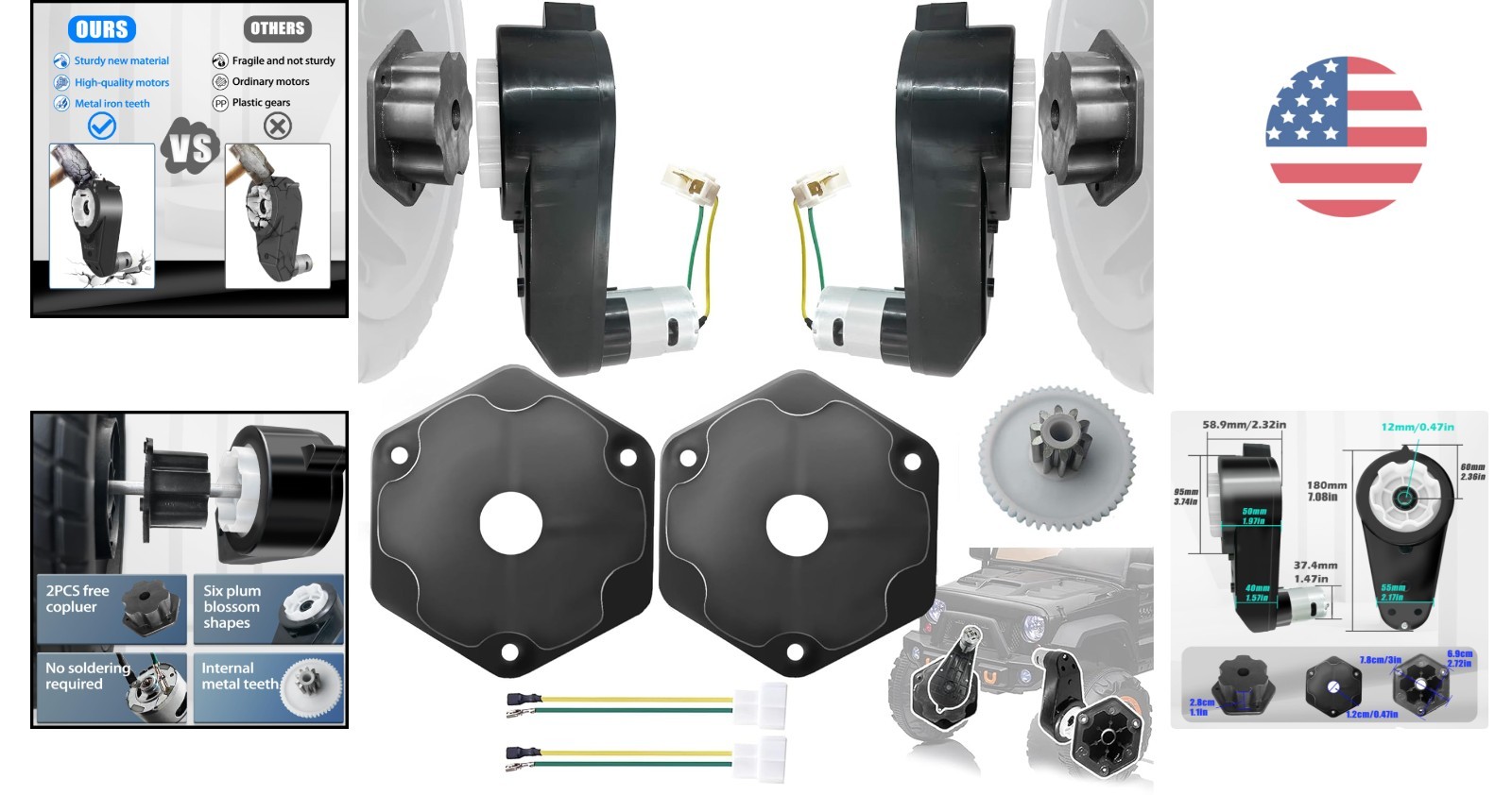 Universal 2-Pack Electric Motor Gearbox for Ride-On Toys, Includes Accessories