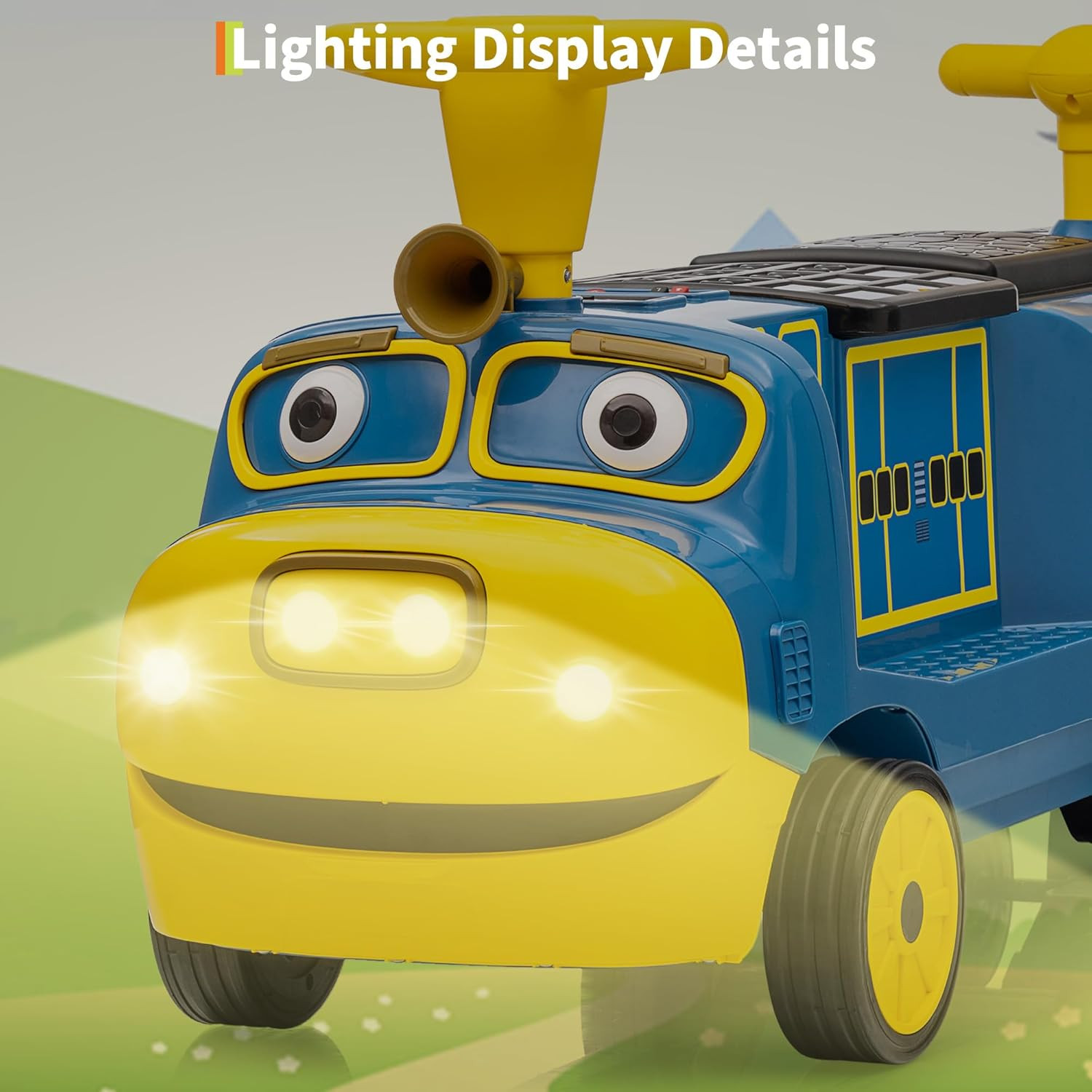 Blue/Red 2-Seater Ride On Train 12V Kids Electric Car w/Music,Light,Honk,Storage