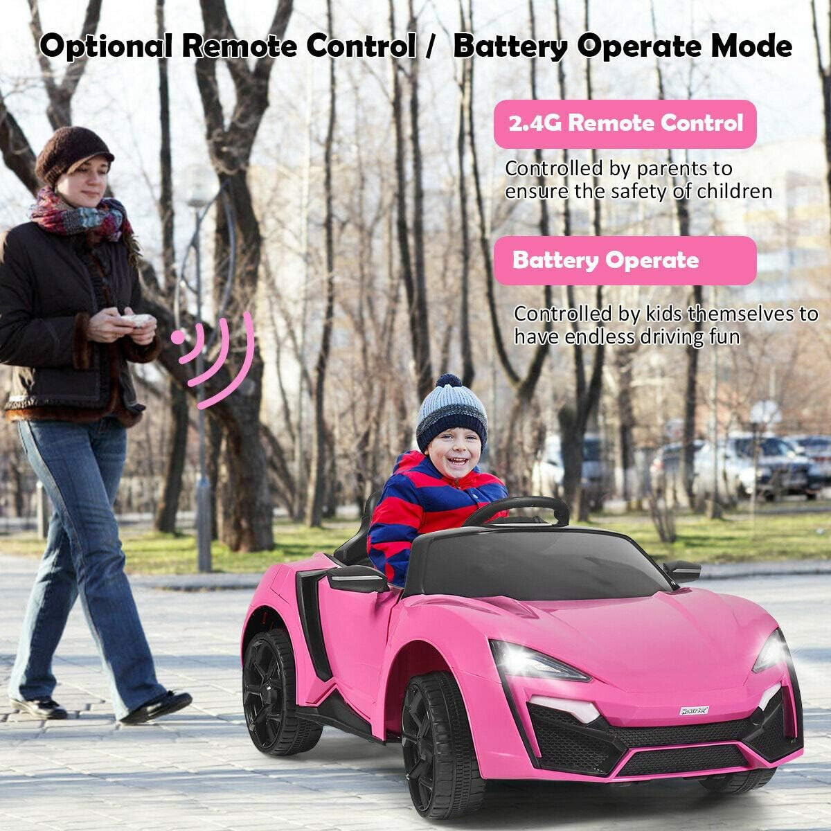 Pink Ride on Car, 12V Battery Powered Electric Vehicle W/Remote Control,3 Speeds