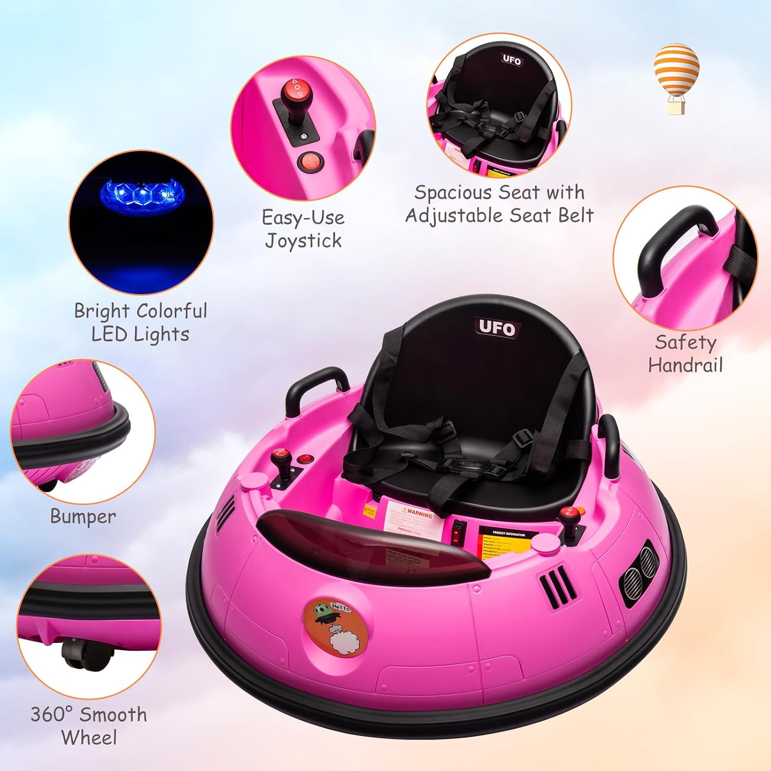 Ride on Bumper Car, 12V Electric Toddlers Car with Remote Control, Safety Belt,